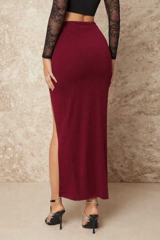Women's High-Slit Long Skirt with Front Asymmetric Cut and Knotted Waist Detail - Janes - by Peralane - photo 4