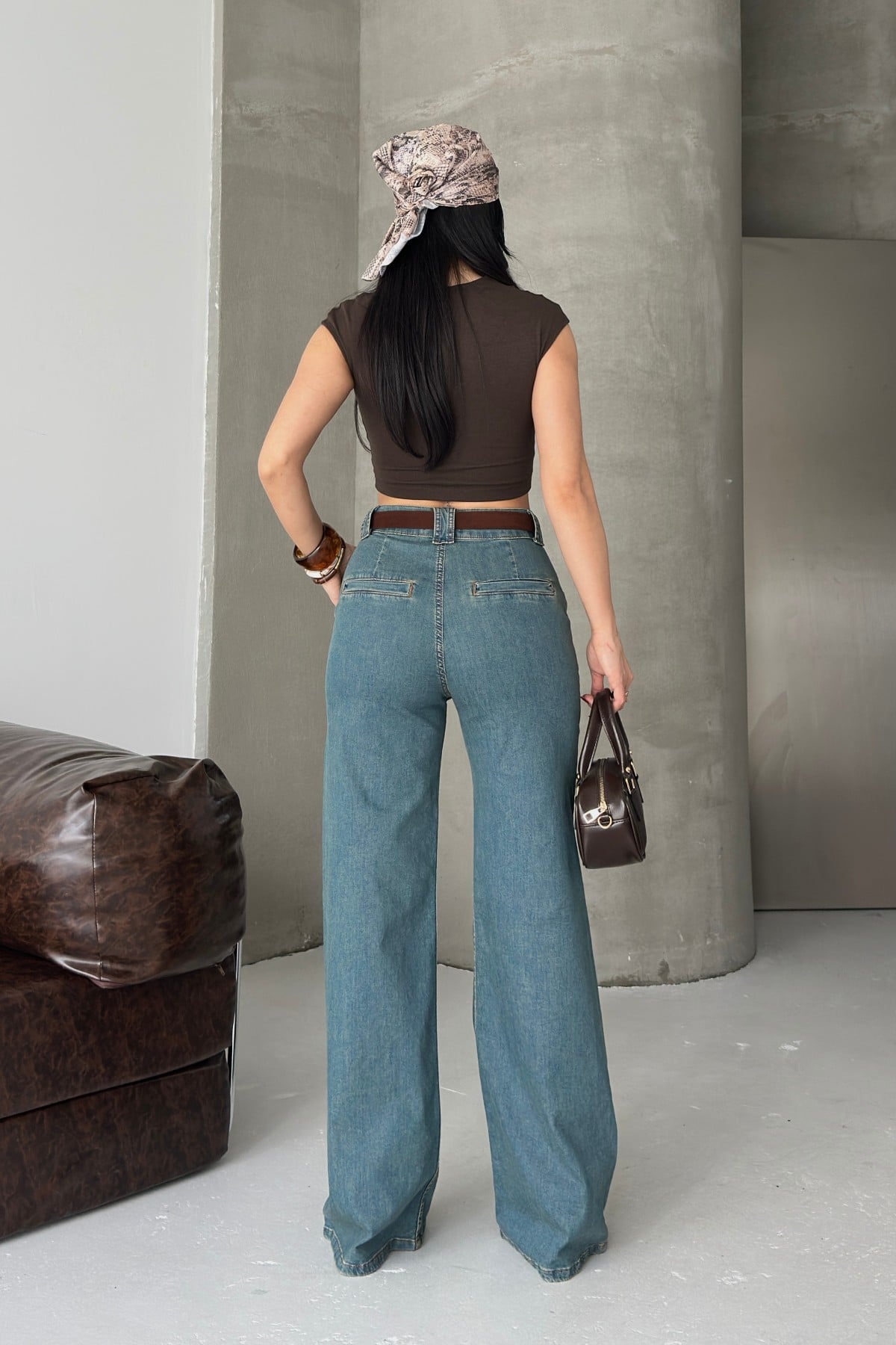 Milano Wide-Leg Denim Trousers with Belt Loops - Mid Blue Washed - Xlove - by Peralane - photo 5