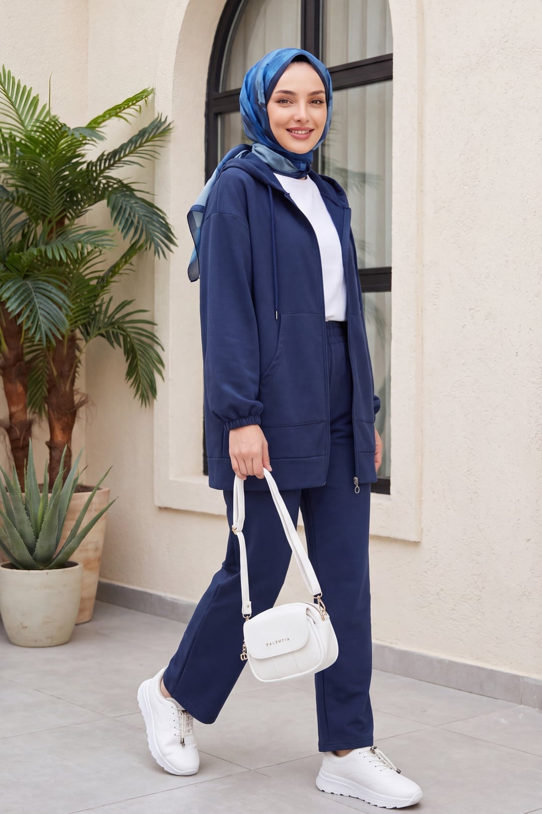 Zip-Up Hooded Jersey Lounge Set - Indigo - Podyumplus - by Peralane - photo 2