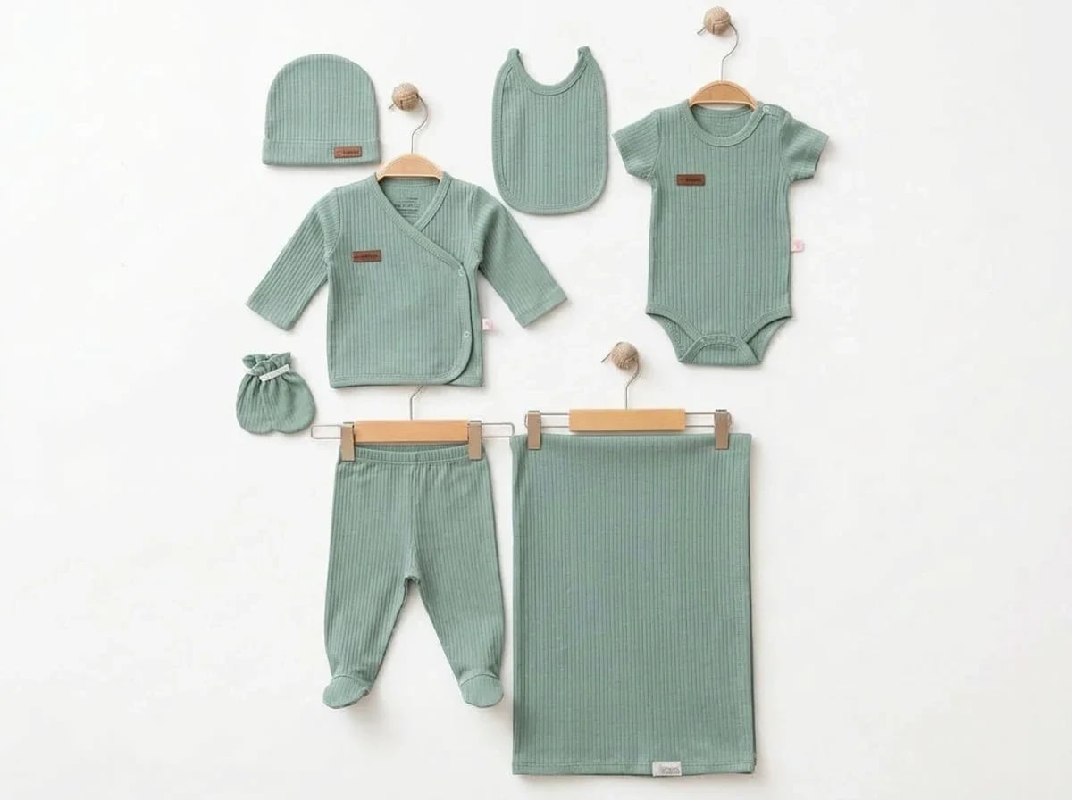 Unisex 7-Piece Newborn Hospital Exit Set in Green - Esya - by Peralane