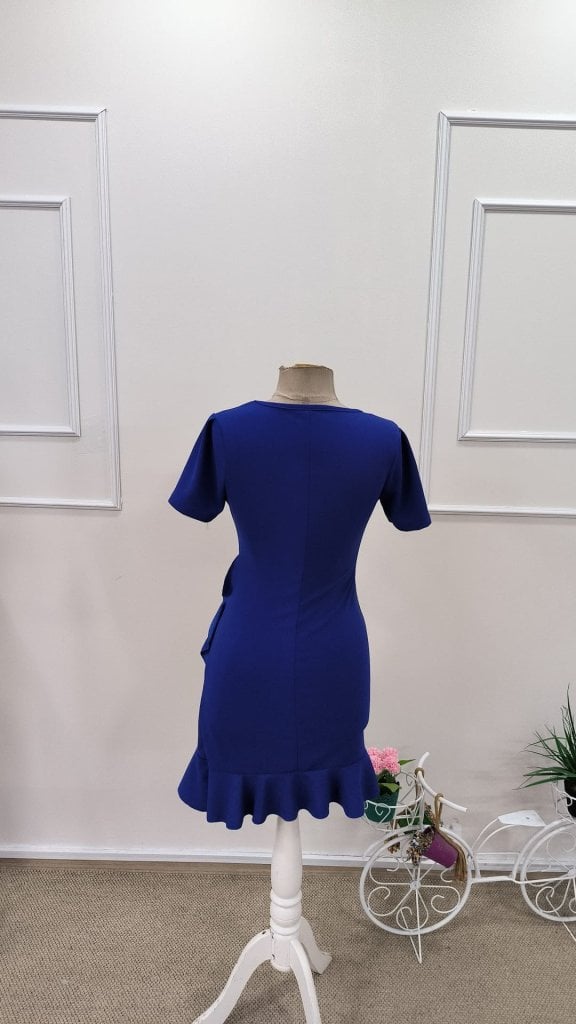 Women's Short-Sleeve Round Neck Crepe Dress with Front Ruffles - Janes - by Peralane - photo 5