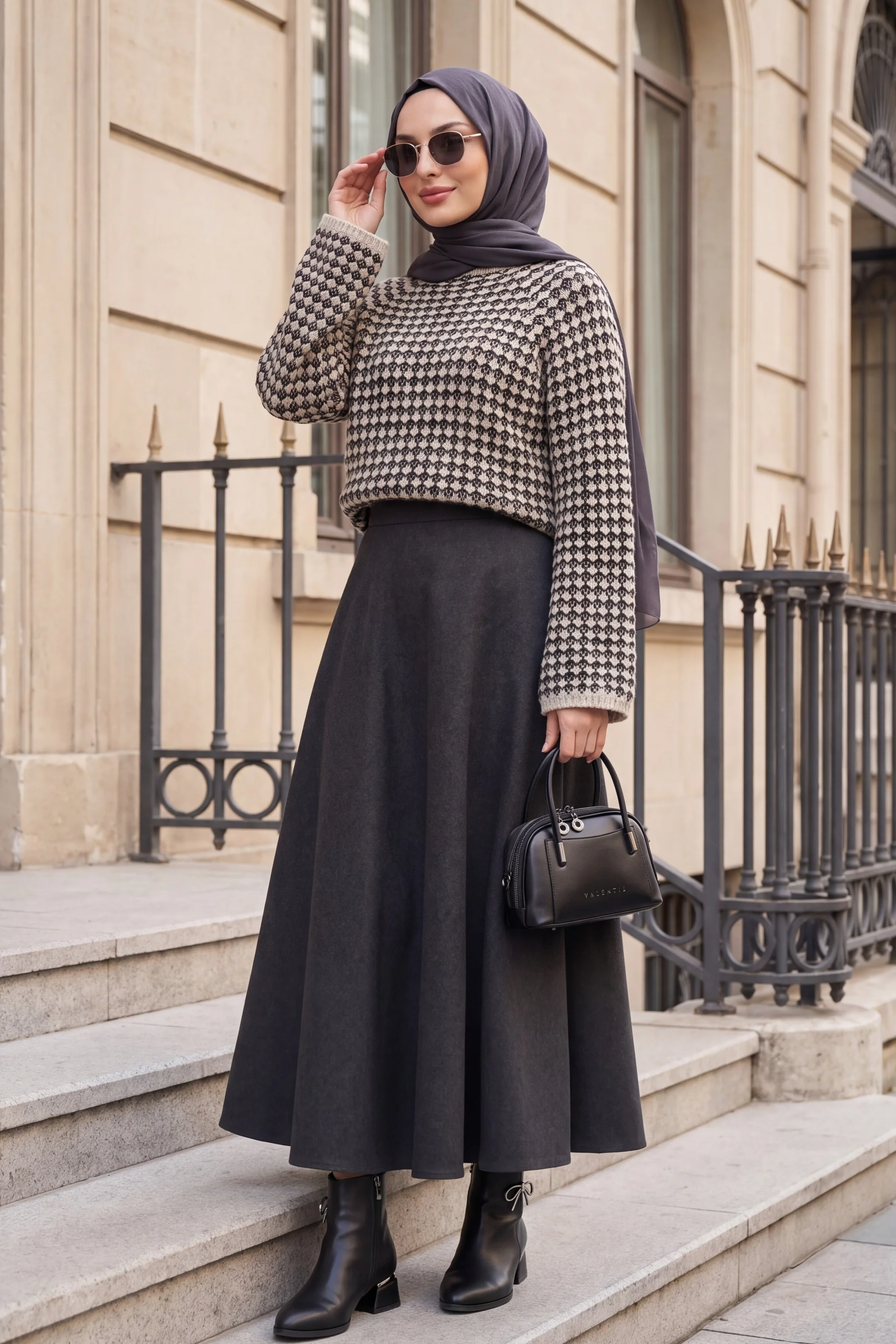 Herringbone Knit Spanish Sleeve Sweater - Beige - Podyumplus - by Peralane - photo 5