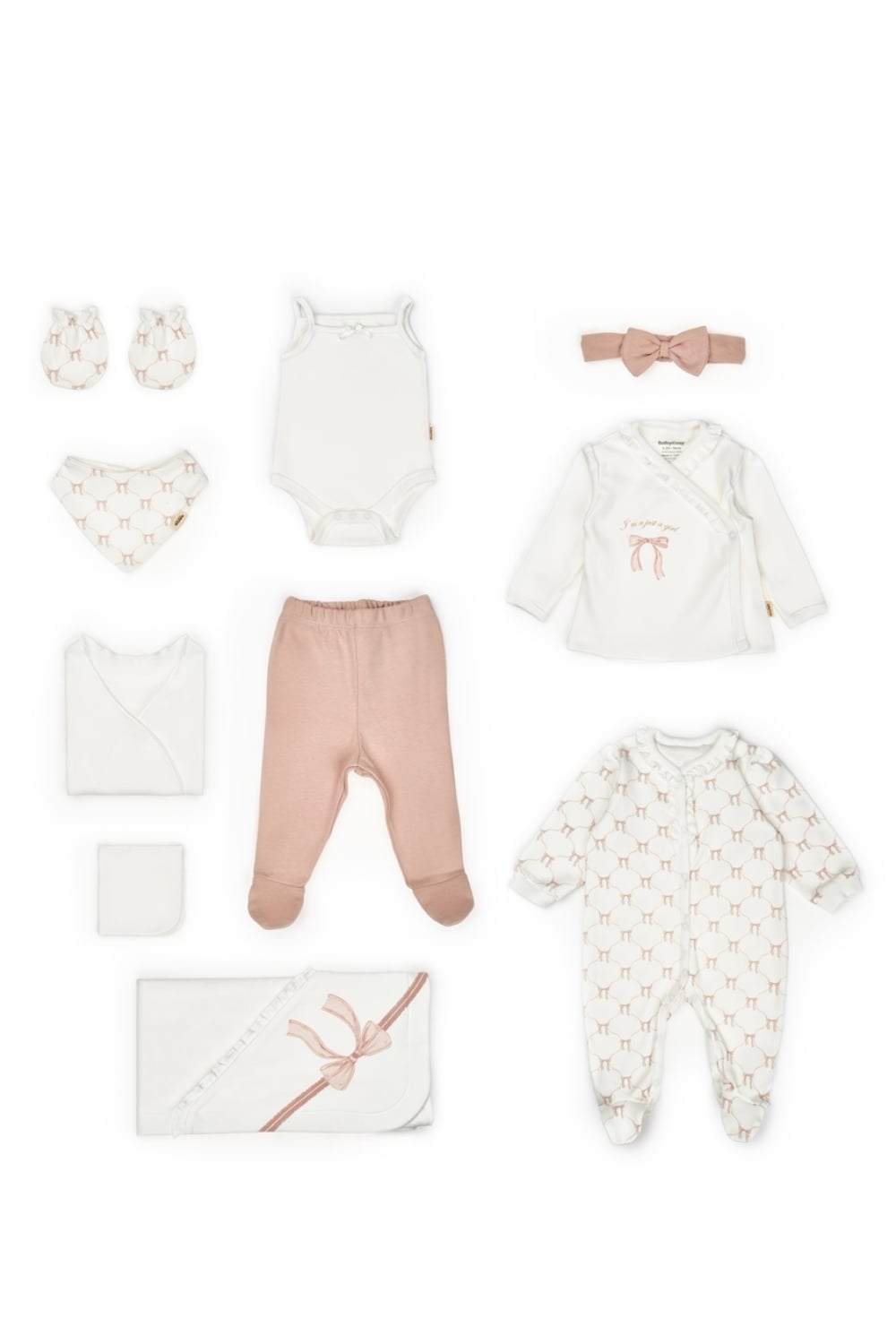 10 Piece Newborn Baby Girl Set - White with Pink Bow Print - Babycosy - by Peralane