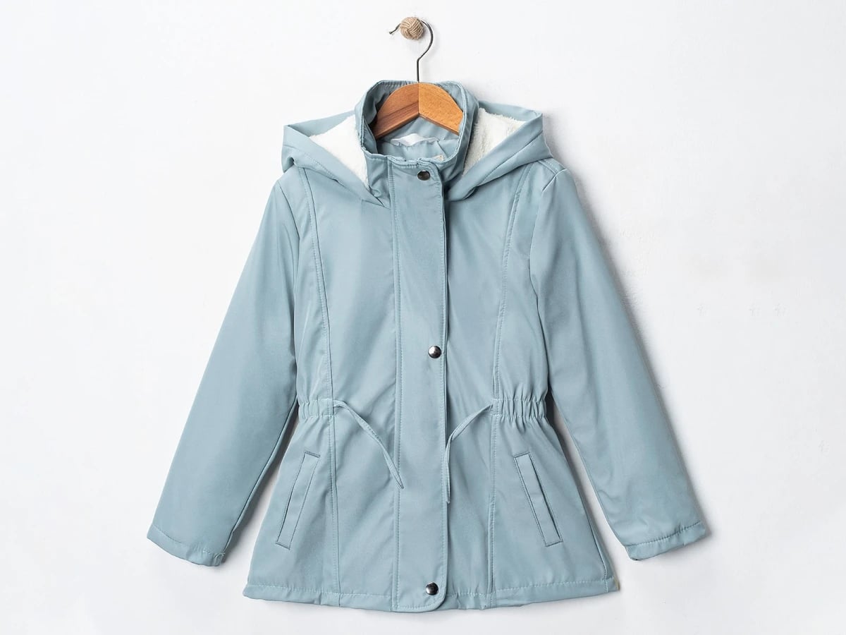 Girls' Hooded Parka with Sherpa Lining in Light Blue - Carino - by Peralane