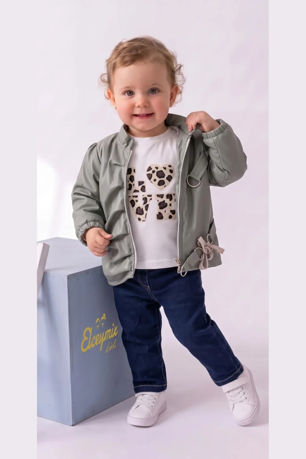 Girls' 3-Piece Set with Sage Green Faux-Leather Jacket - Has Bereket - by Peralane