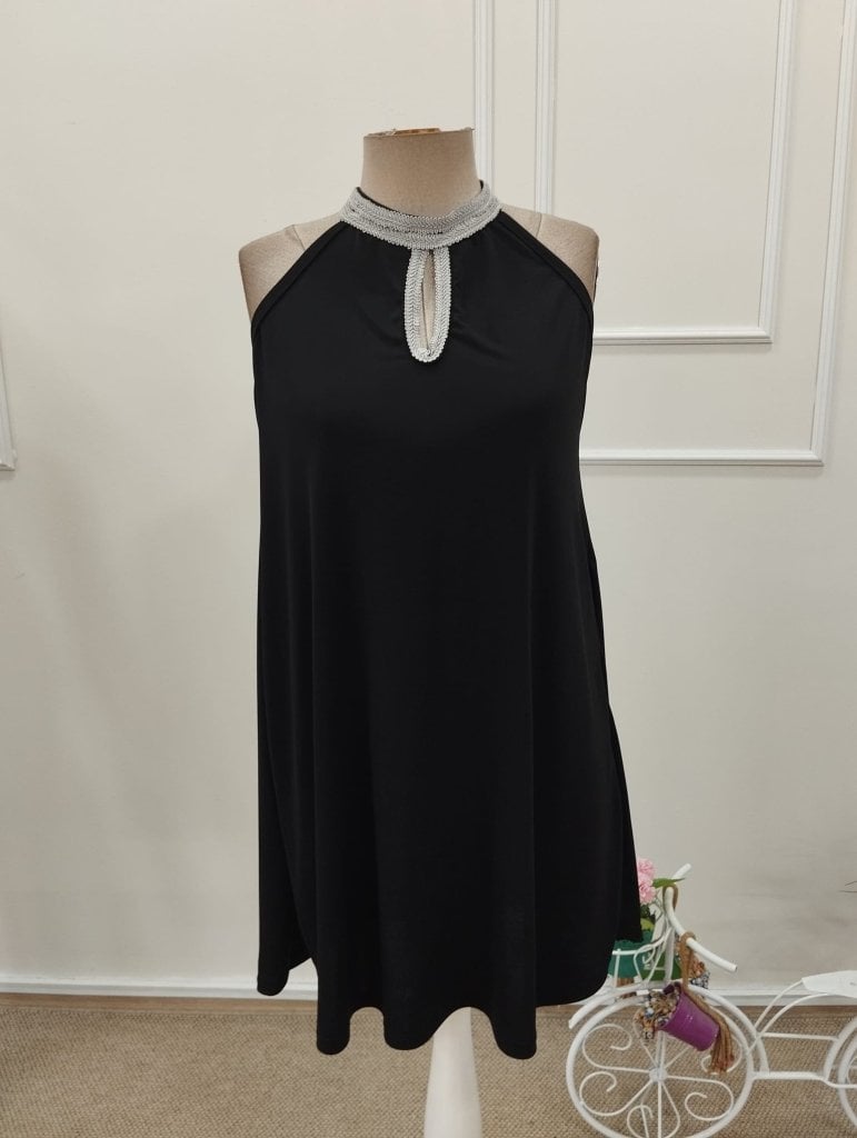Women's Black Sleeveless Halter Neck Keyhole Dress with Silver Beading - Janes - by Peralane - photo 4