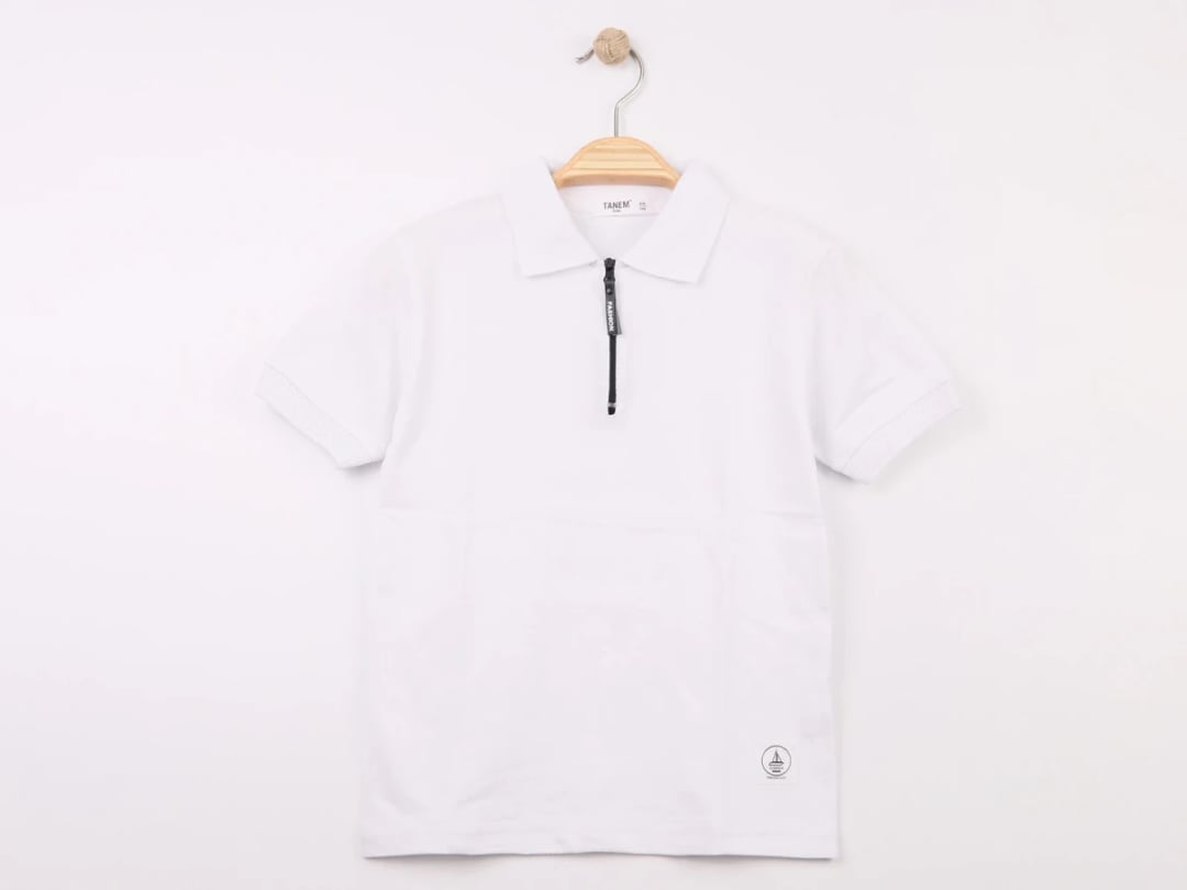 Boys' White Short-Sleeve Polo Shirt with Quarter-Zip - Pack of 4 - Tanem Kids - by Peralane