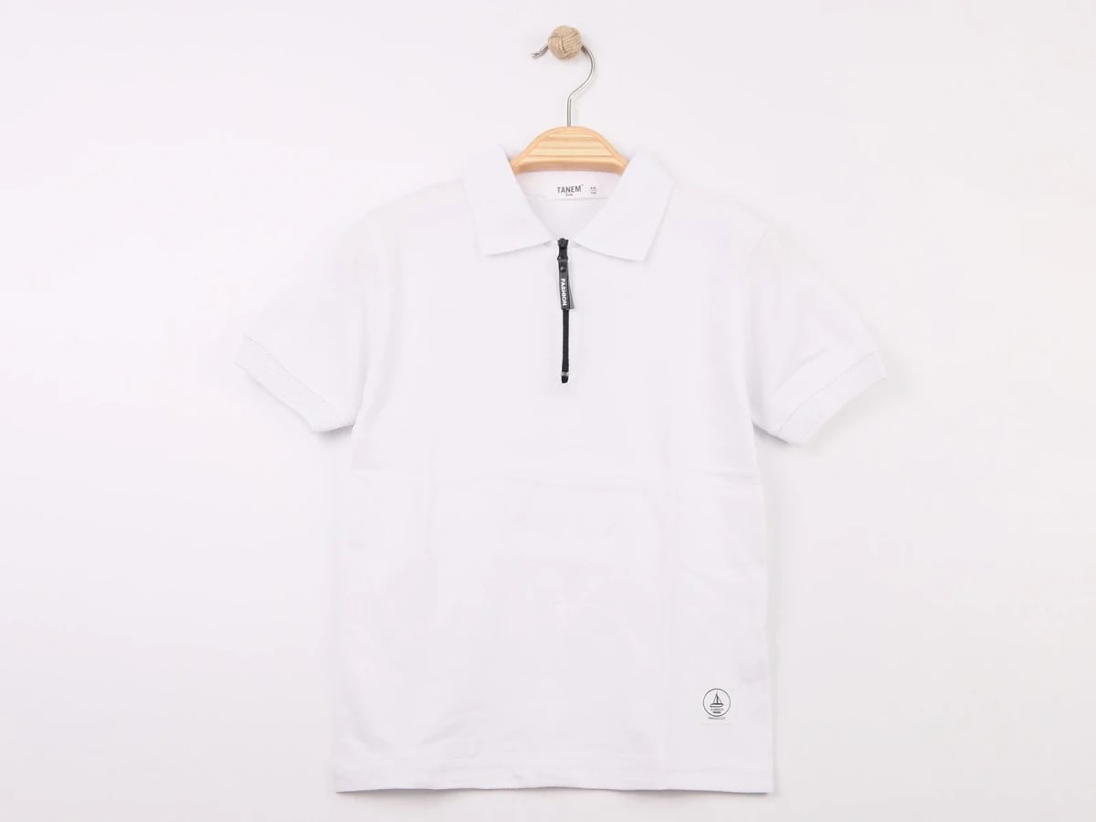 Boys' White Short-Sleeve Polo Shirt with Quarter-Zip - Pack of 4 - Tanem Kids - by Peralane