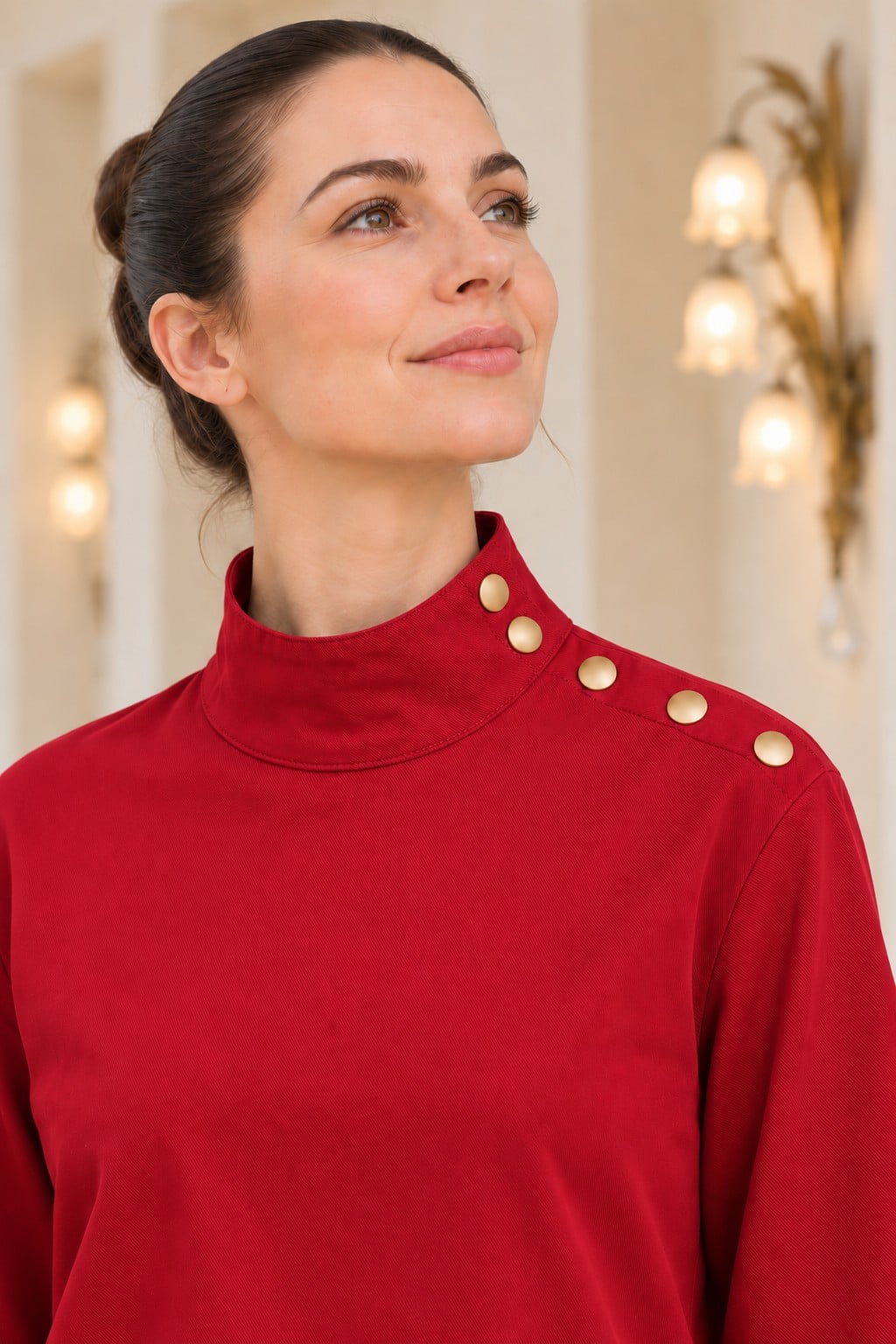 High Neck Blouse with Shoulder Snaps - Cherry Red - Xlove - by Peralane - photo 3