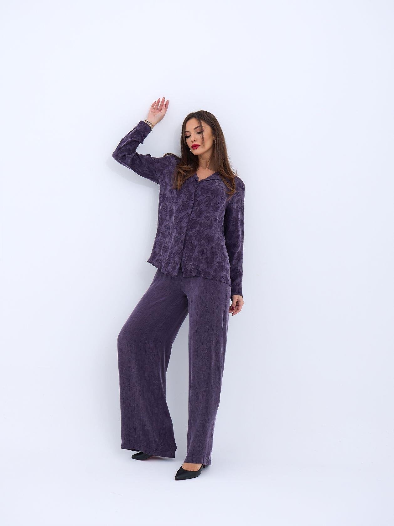 Deep Purple Palm Print Lounge Pajama Set - Fame - by Peralane - photo 4