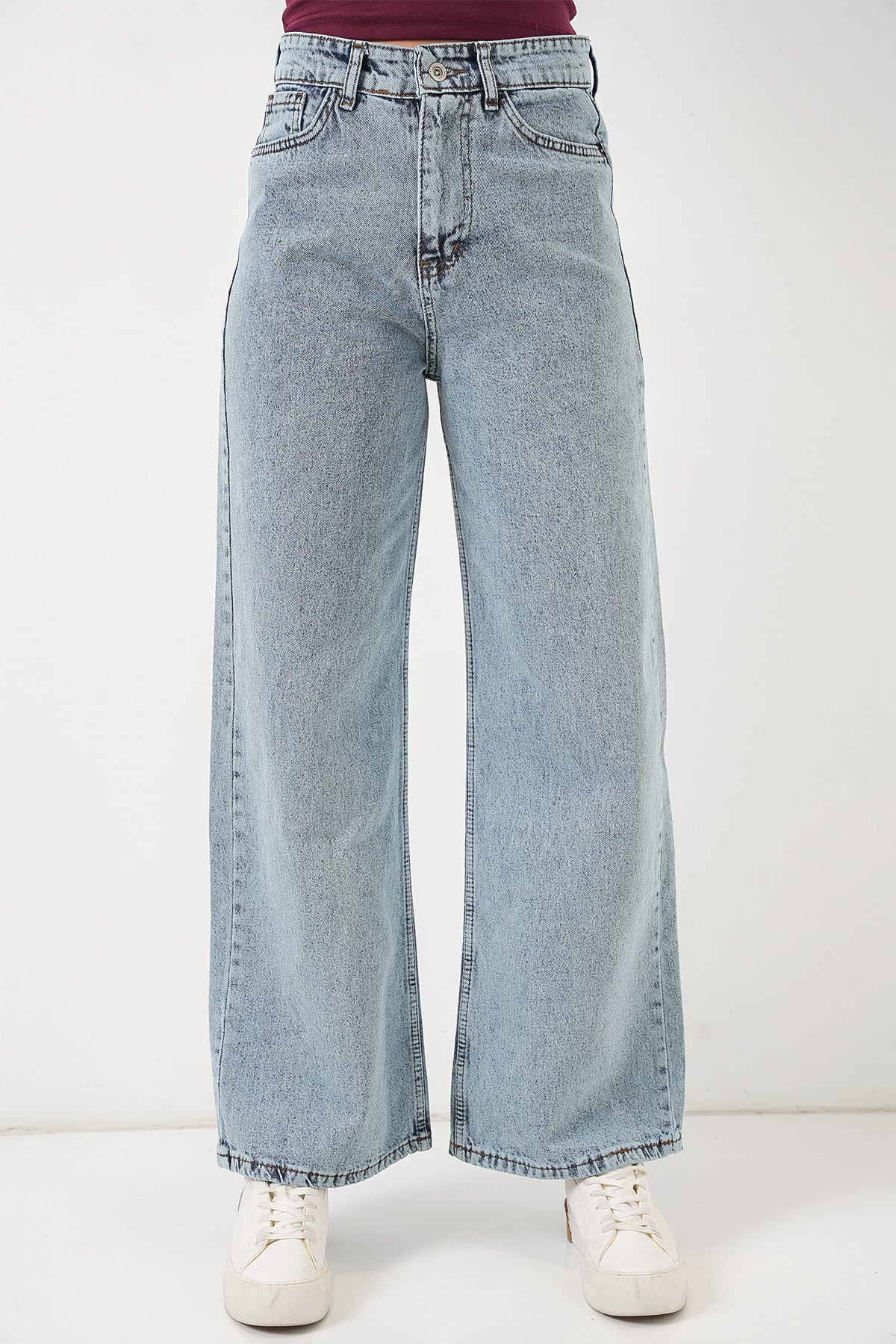 Women's High-Waisted Wide-Leg Palazzo Jeans - Light Blue - Bigdart - by Peralane