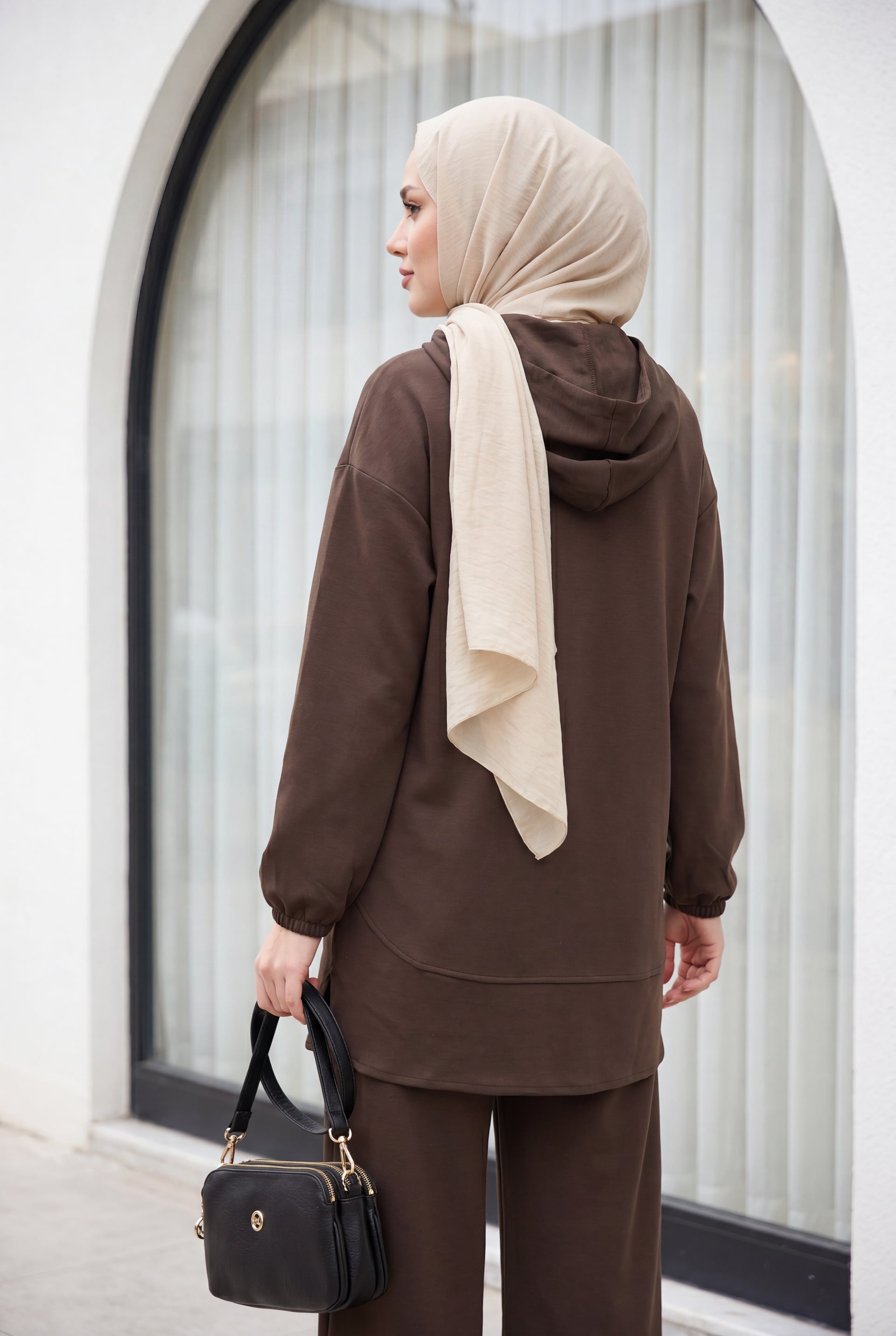 Hooded Button-Up Lounge Set with Trousers - Dark Brown - Podyumplus - by Peralane - photo 4