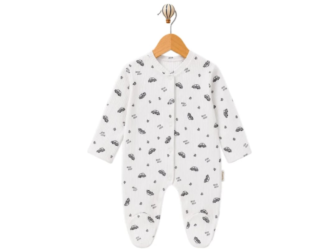 Baby Boys Car Print Footie Romper - Grey - Supermini - by Peralane
