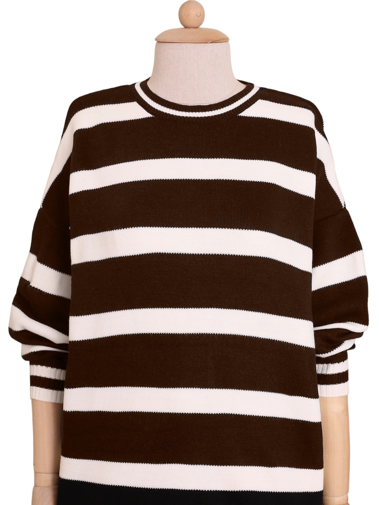 Striped Winter Modest Knit Tunic - Brown - Podyumplus - by Peralane - photo 2