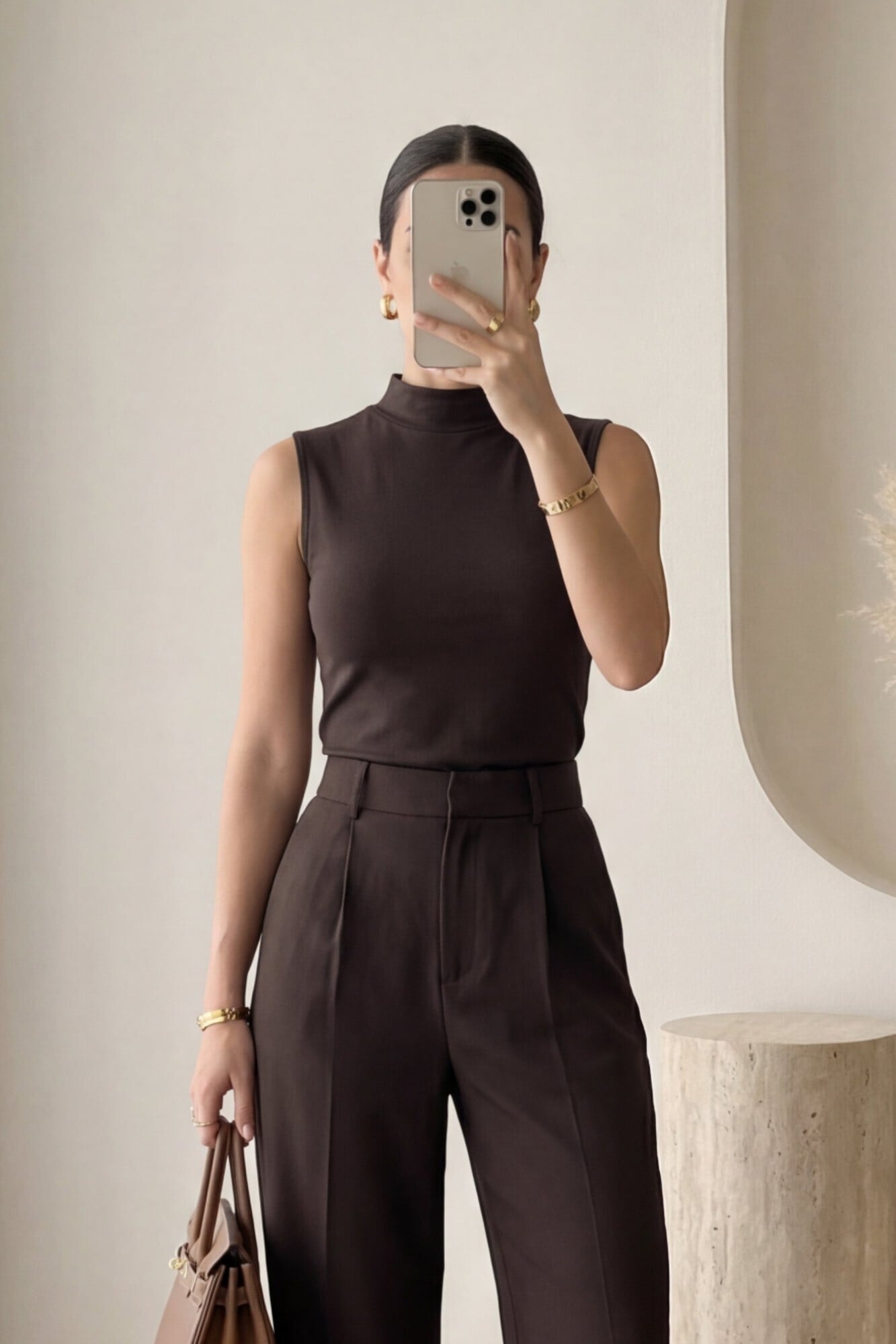 Mock Neck Sleeveless Knit Top - Coffee - Podyumplus - by Peralane - photo 2