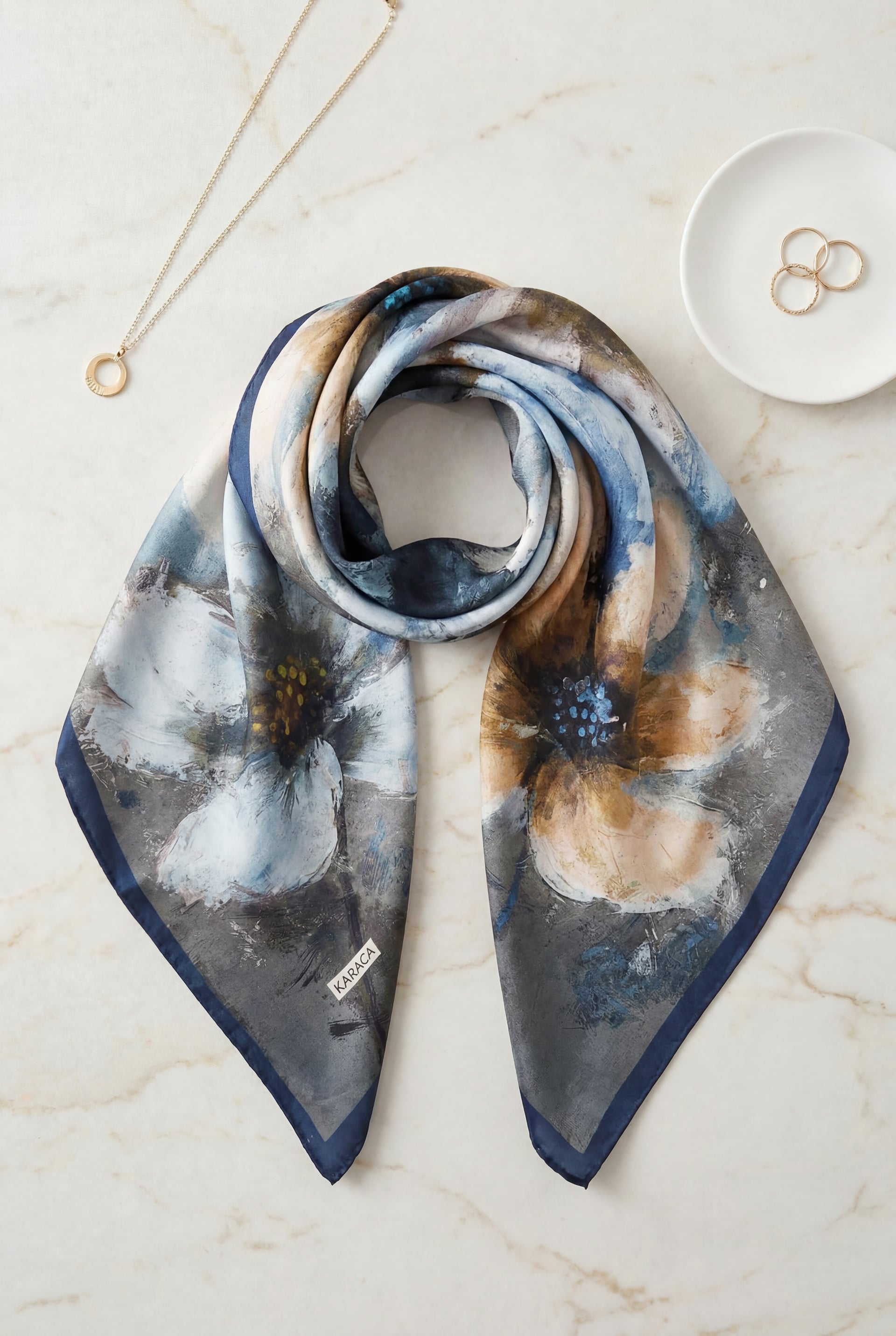 Printed Rayon Scarf - Petrol Blue - Podyumplus - by Peralane - photo 2
