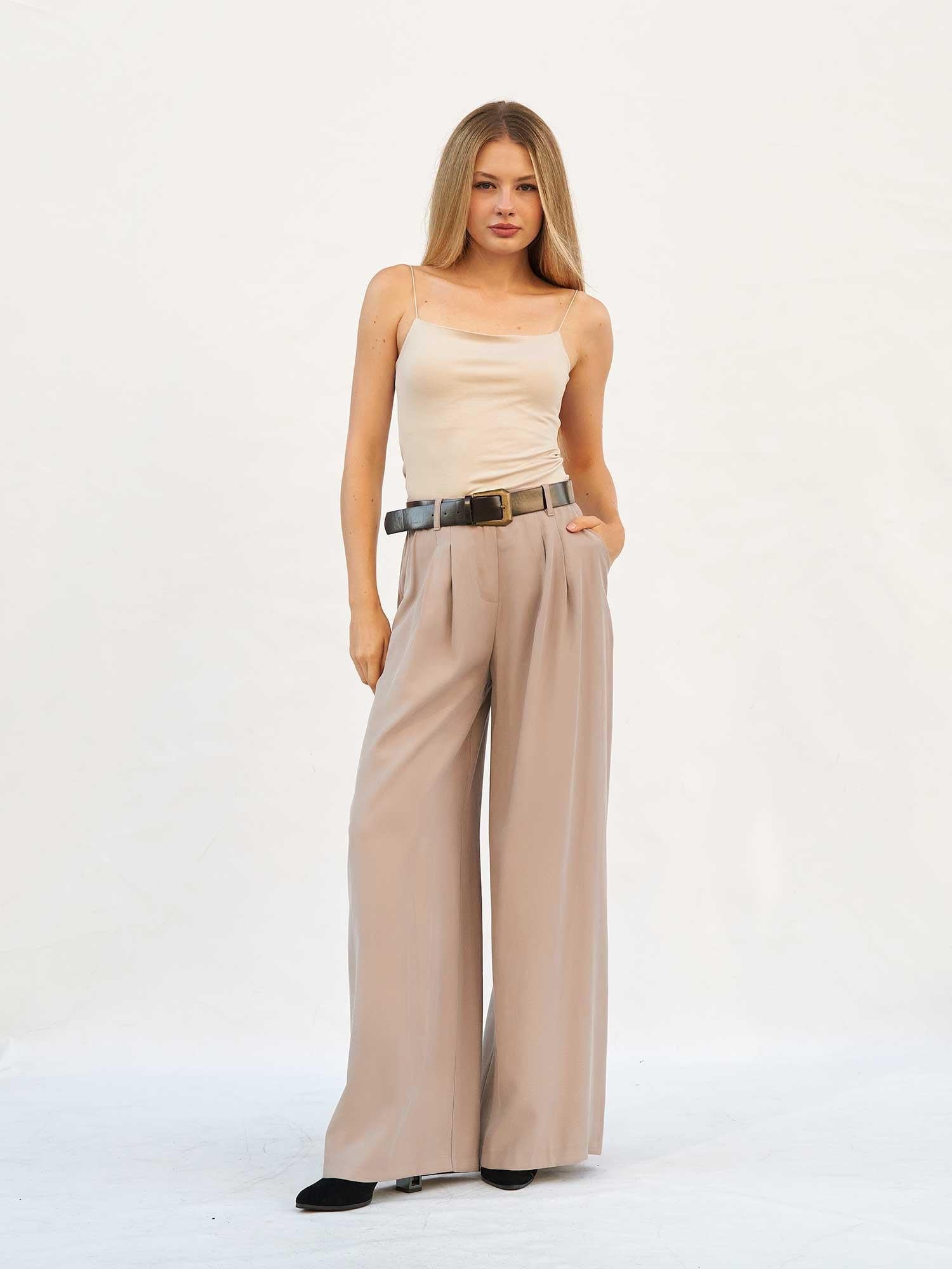 High-Waist Pleated Palazzo Trousers - Lefon - by Peralane