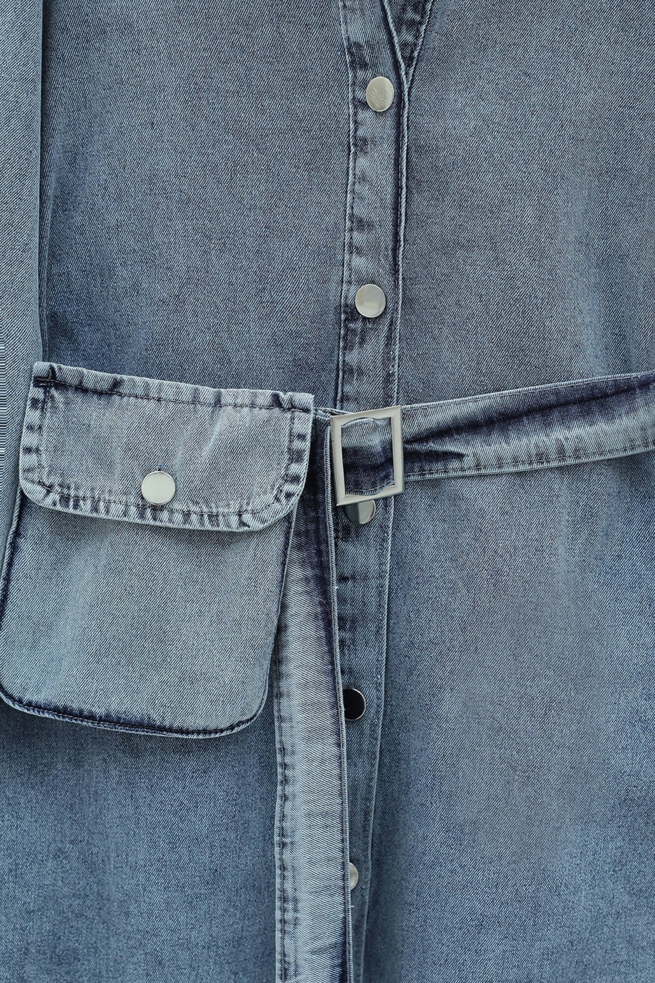 Women's Denim Co-ord Set with Bag Pocket and Scalloped Details - Blue - Podyumplus - by Peralane - photo 7