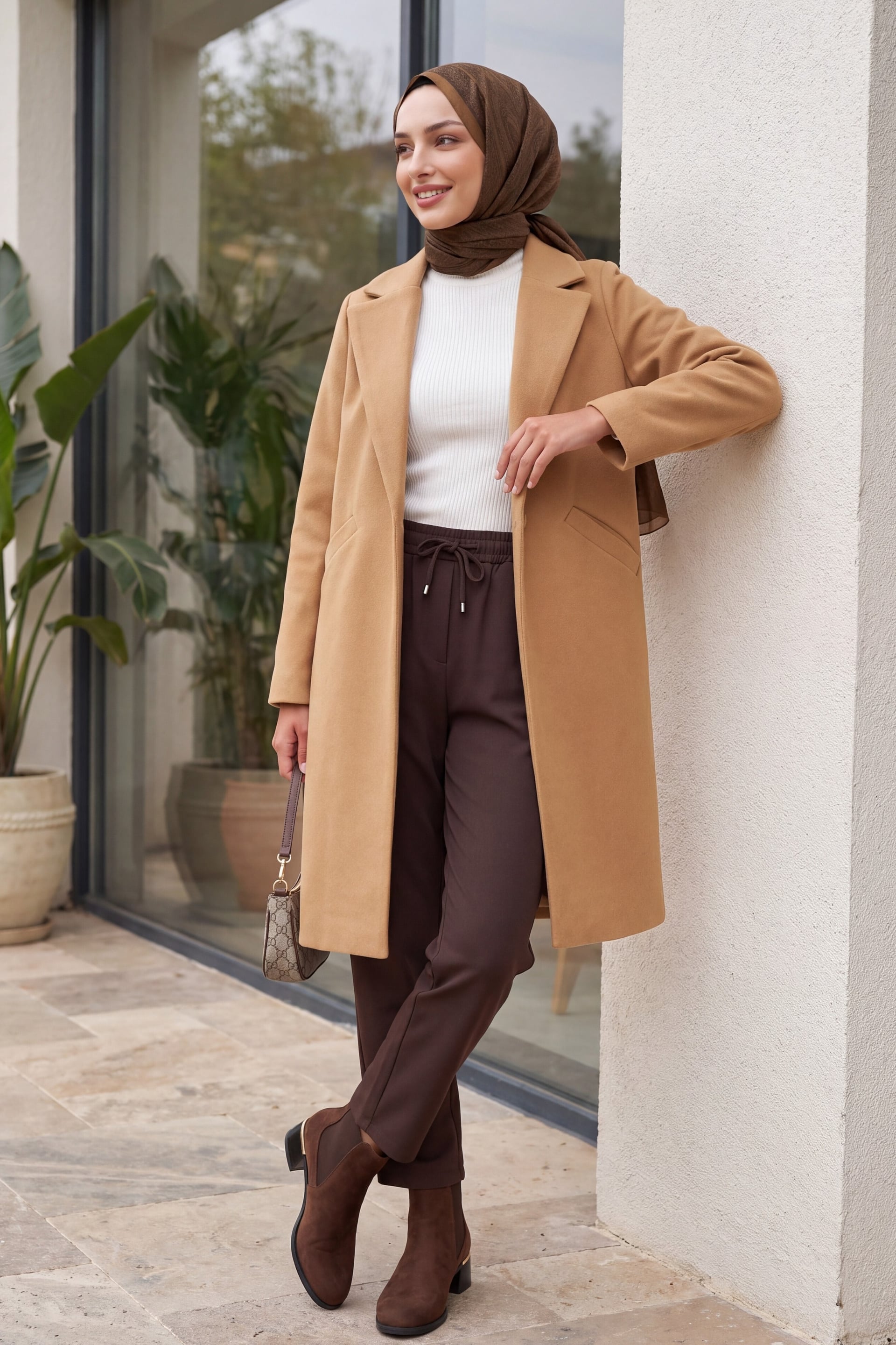 Camel Single-Breasted Wool Blend Coat - Bigdart - by Peralane - photo 3