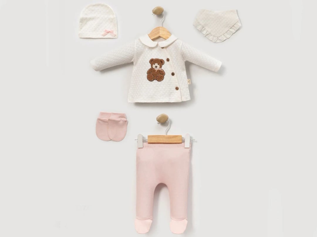 Bear Embroidery 2-Piece Unisex Hospital Exit Set - Pink - Cayzen - by Peralane
