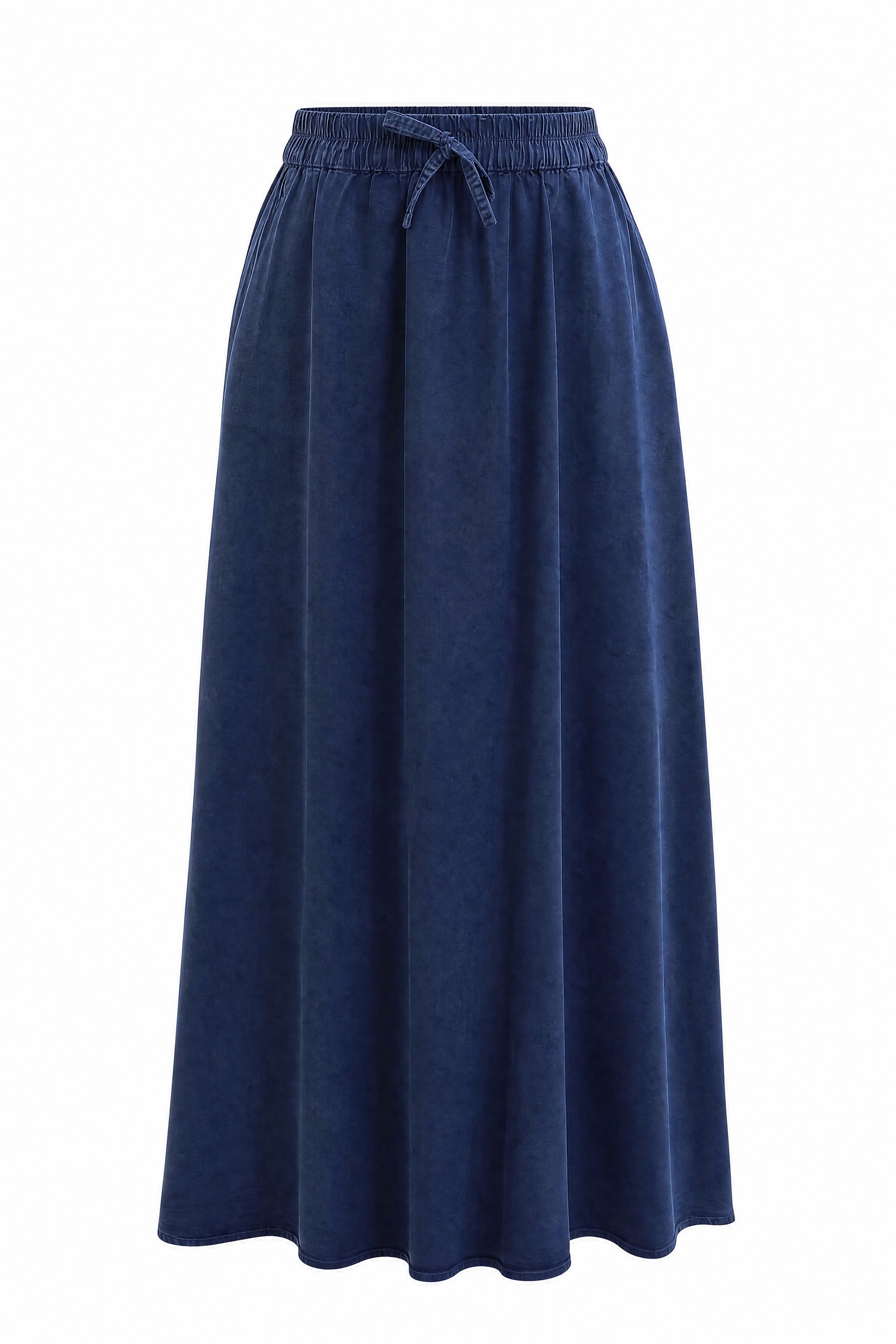 Navy Blue Elasticated Waist Tie Detail Pocket Tencel Skirt - Podyumplus - by Peralane - photo 5