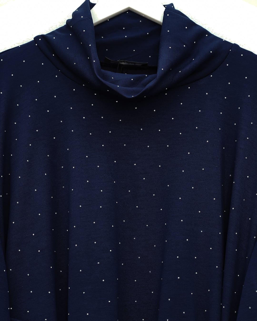 Navy Polka Dot Drawstring Waist Sweatshirt Dress with Half Collar - Podyumplus - by Peralane - photo 4