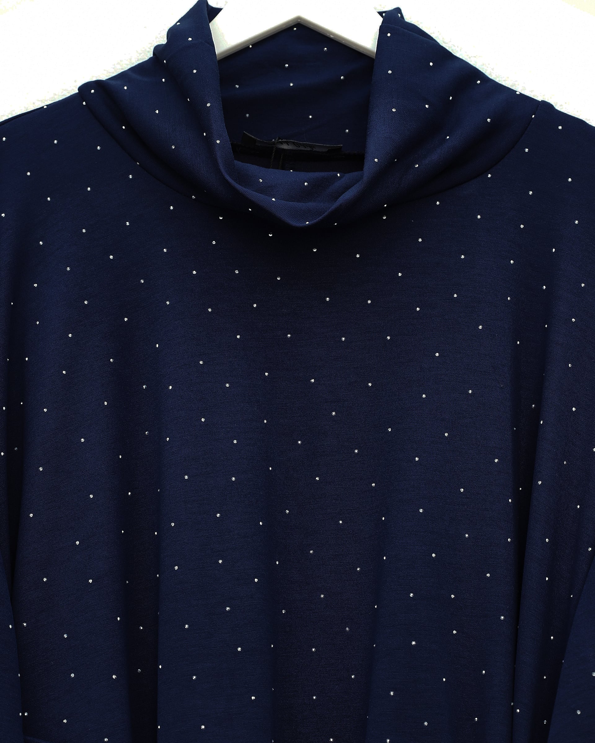 Navy Polka Dot Drawstring Waist Sweatshirt Dress with Half Collar - Podyumplus - by Peralane - photo 4