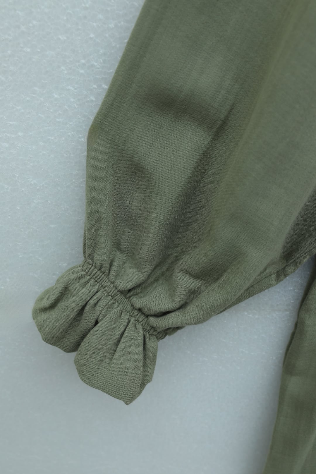 Half Button Long Sleeve Drawstring Waist Muslin Dress - Olive Green - Podyumplus - by Peralane - photo 5