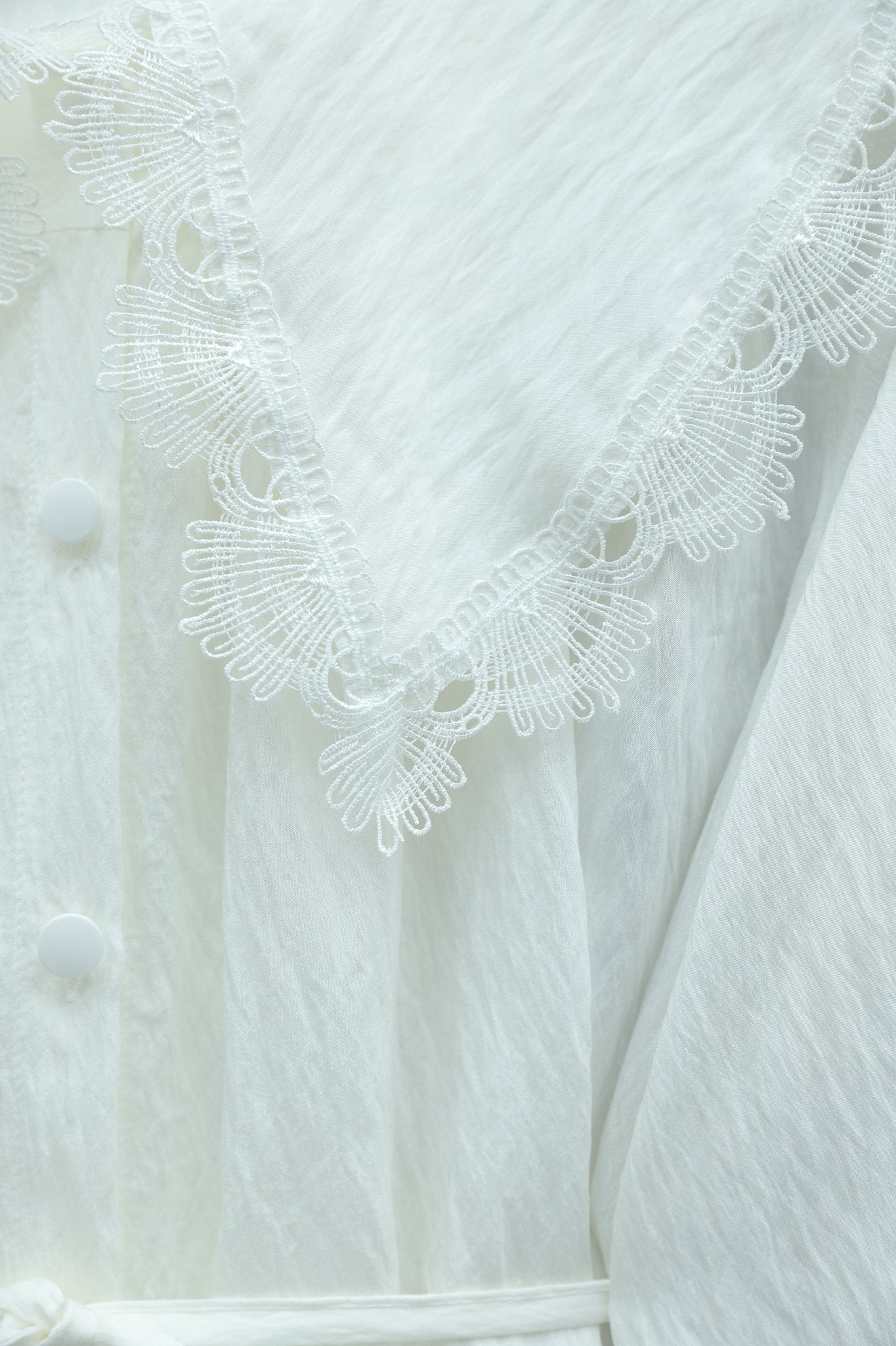 Baby Collar Lace-Trimmed Tie-Waist Modal Tunic - Ecru - Podyumplus - by Peralane - photo 5