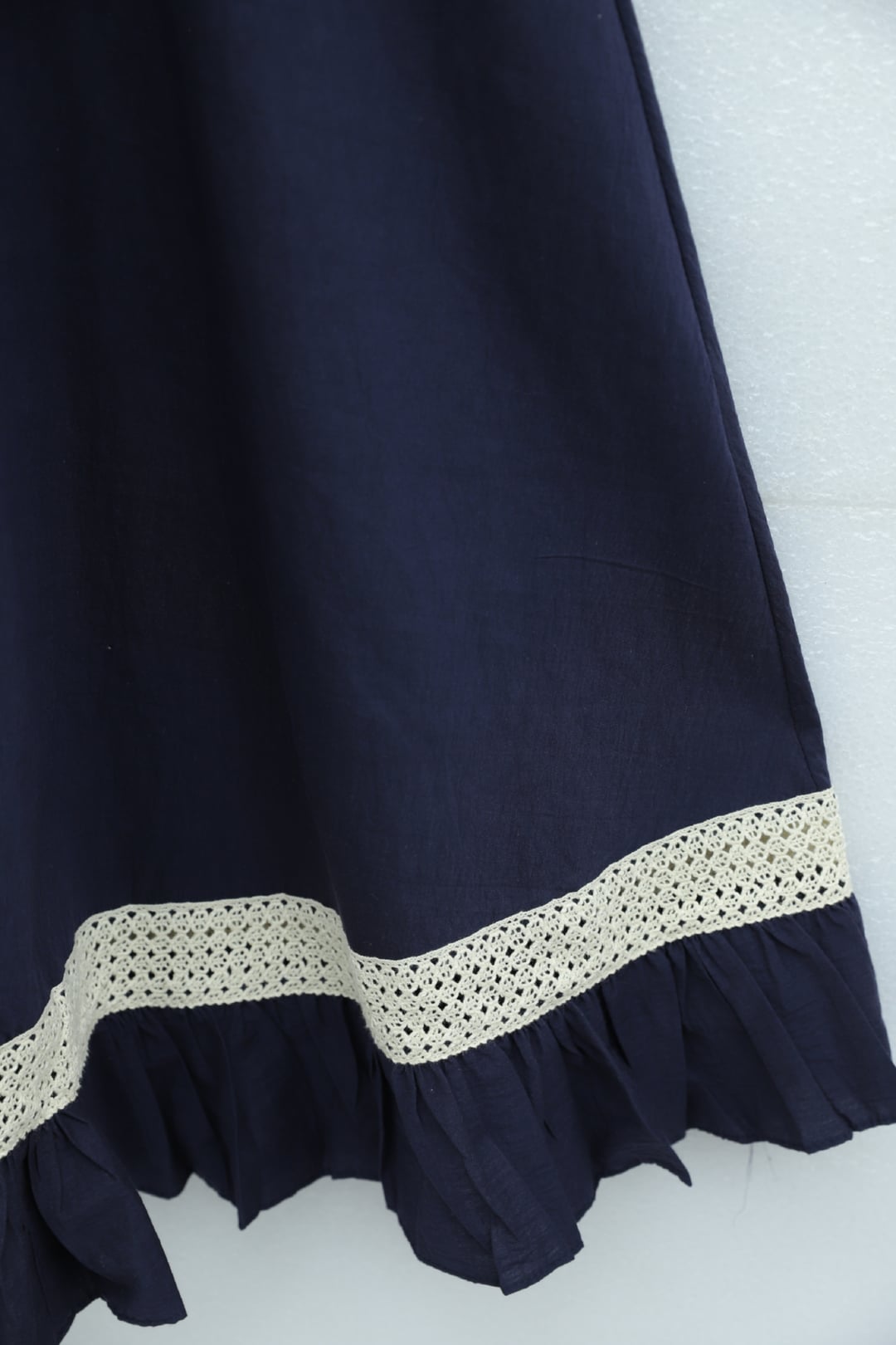 Elasticated Waist Voile Skirt with Lace and Ruffle Detail - Navy Blue - Podyumplus - by Peralane - photo 5