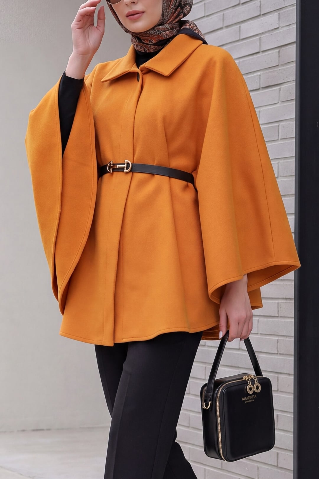 Women's Belted Cape Poncho Jacket - Mustard - Bigdart - by Peralane