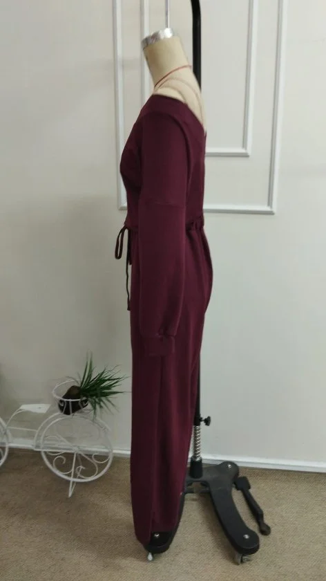 Women's Burgundy Jersey Jumpsuit with Drawstring Waist - Janes - by Peralane - photo 6