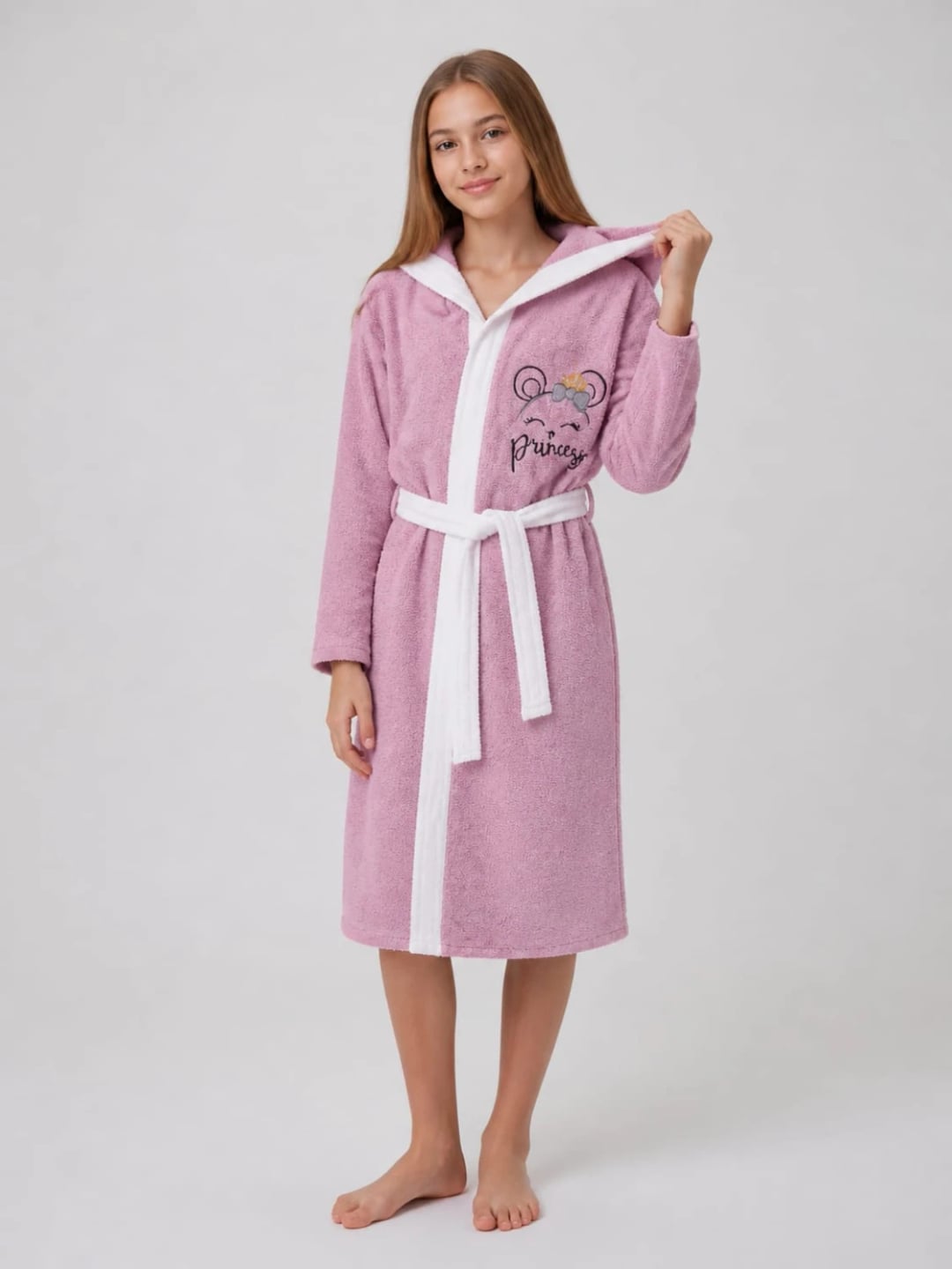 Girls' Hooded Terry Bathrobe - Princess Bear Print - Has Bereket - by Peralane