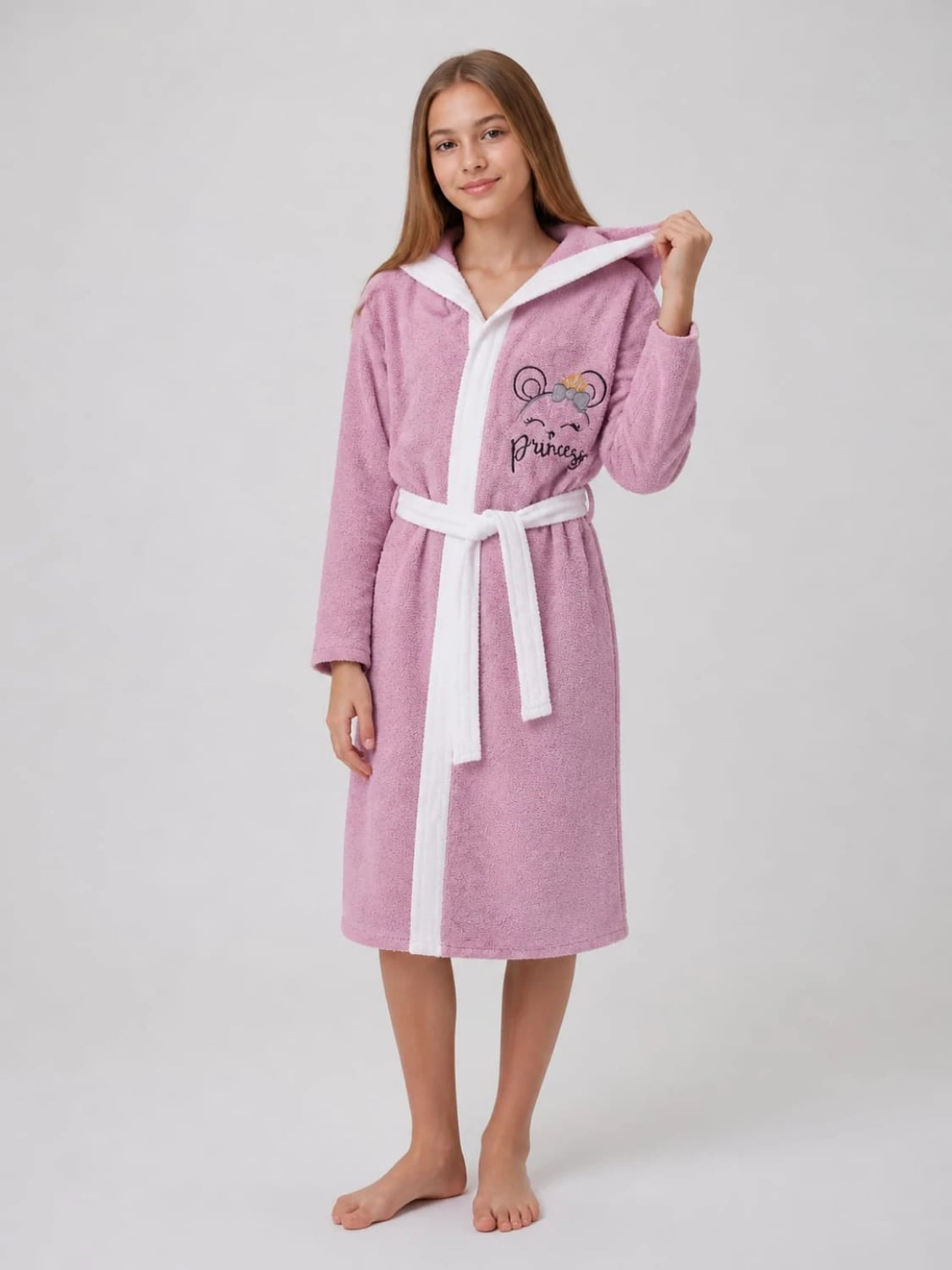 Girls' Hooded Terry Bathrobe - Princess Bear Print - Has Bereket - by Peralane