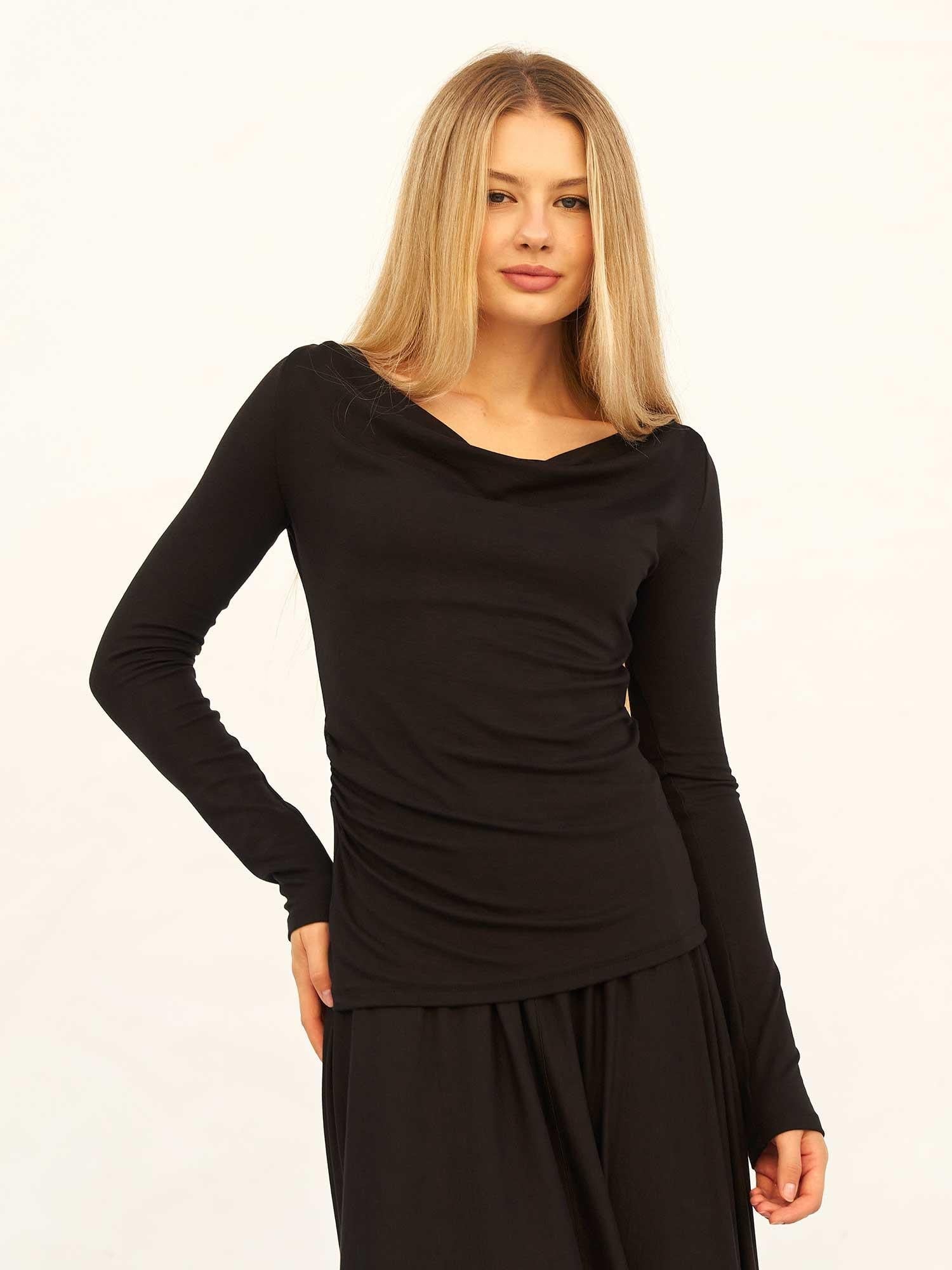 Black Knit Co-ord Set with Drape Detail Midi Skirt - Lefon - by Peralane - photo 4
