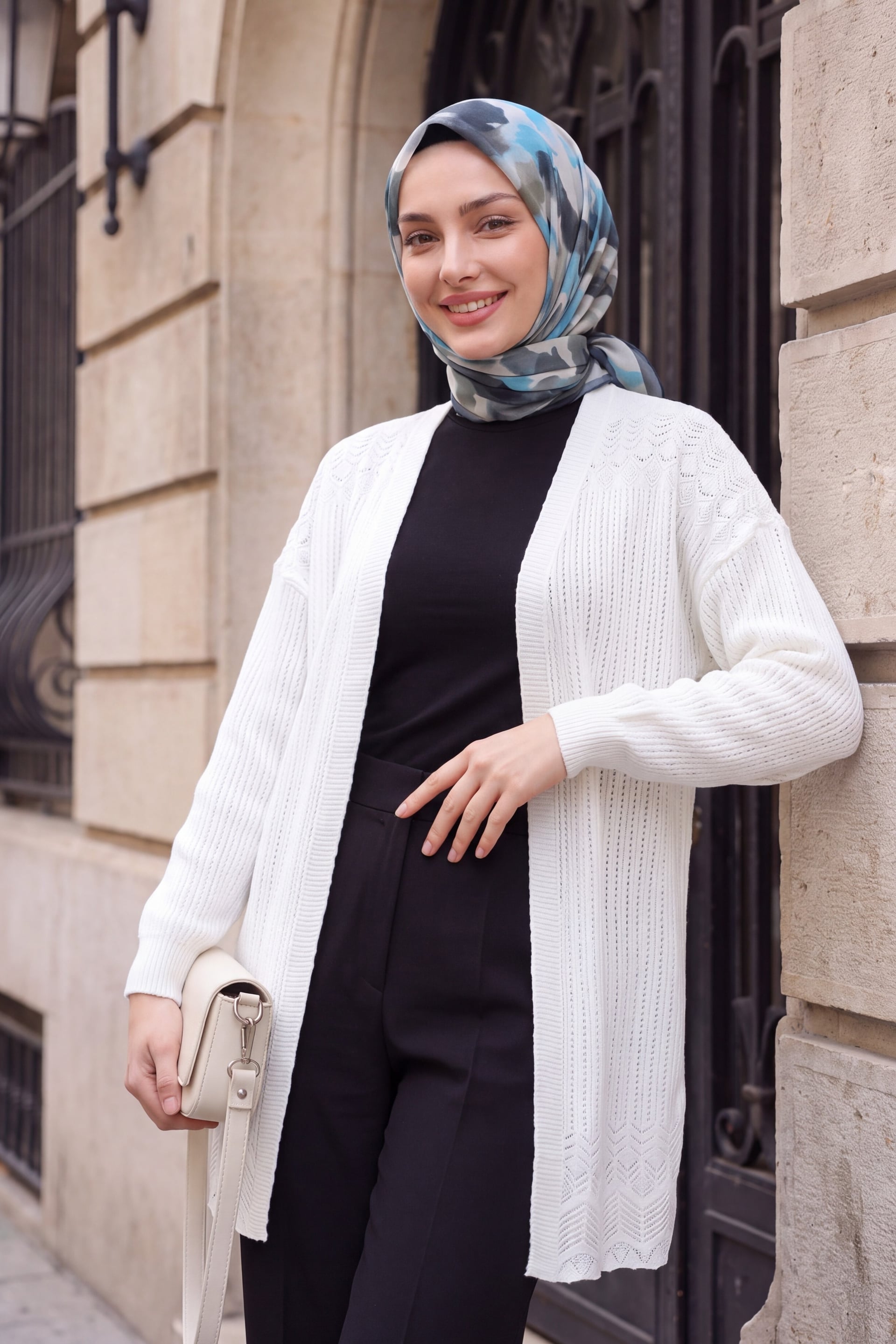 Patterned Hem Openwork Cardigan - Ecru - Podyumplus - by Peralane - photo 3