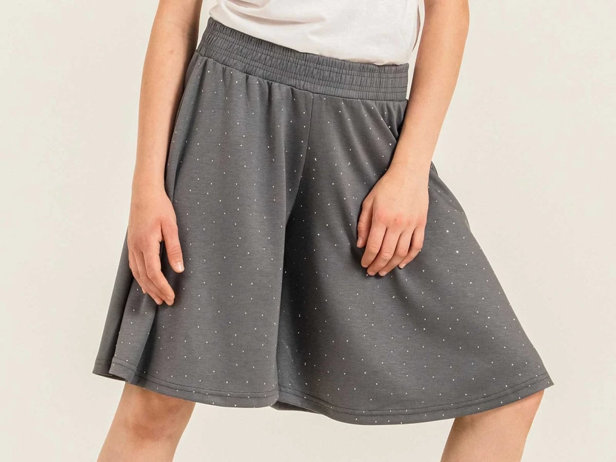 Girls' Culottes with Dot Print - Dark Grey - Nickel - by Peralane