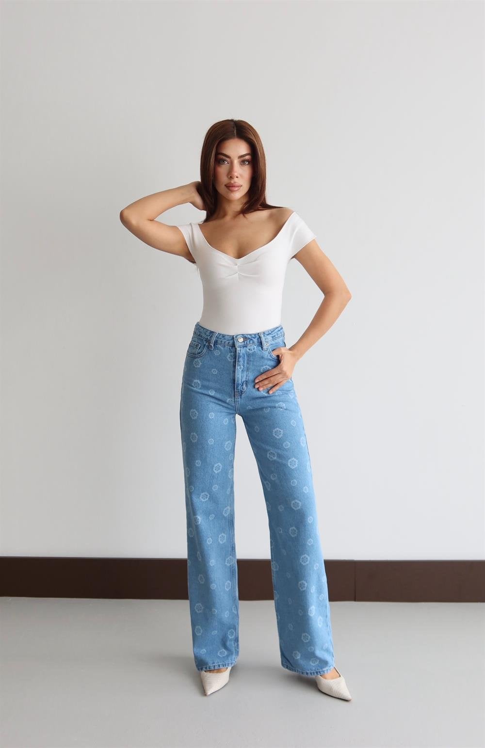 High Waist Wide Leg Floral Printed Jean Trousers - Lacarino Jeans - by Peralane - photo 5