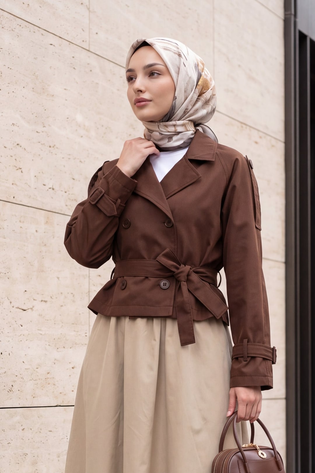 Women's Belted Short Trench Coat 5970 - Brown - Bigdart - by Peralane - photo 2