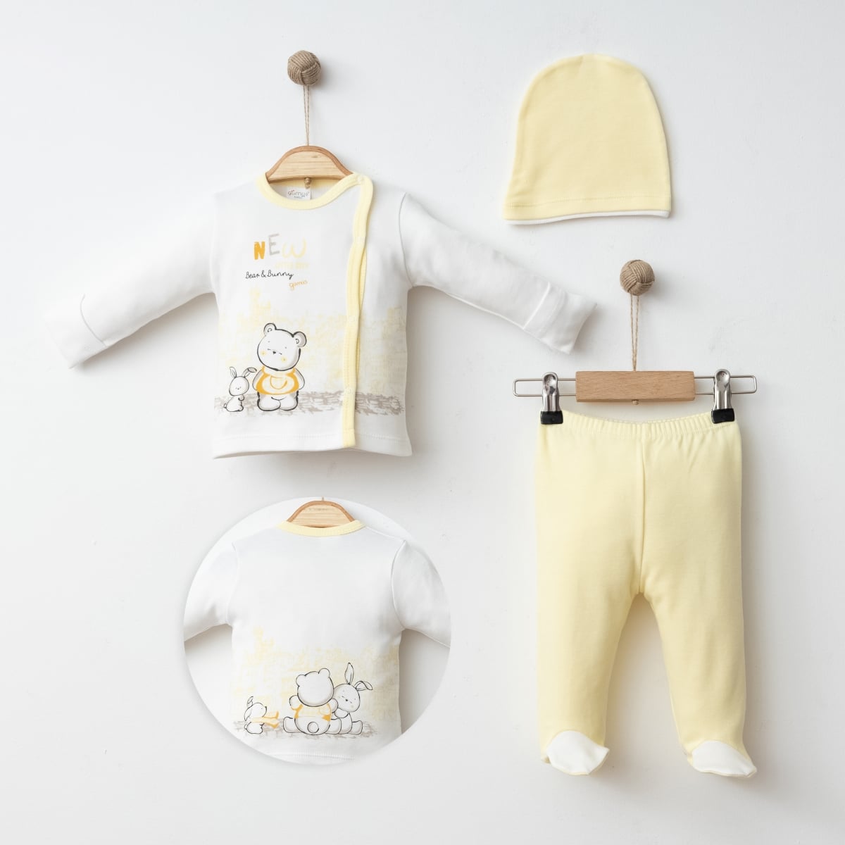 Baby Set with Bear & Bunny Print - Yellow (Pack of 2) - Gumus Baby - by Peralane