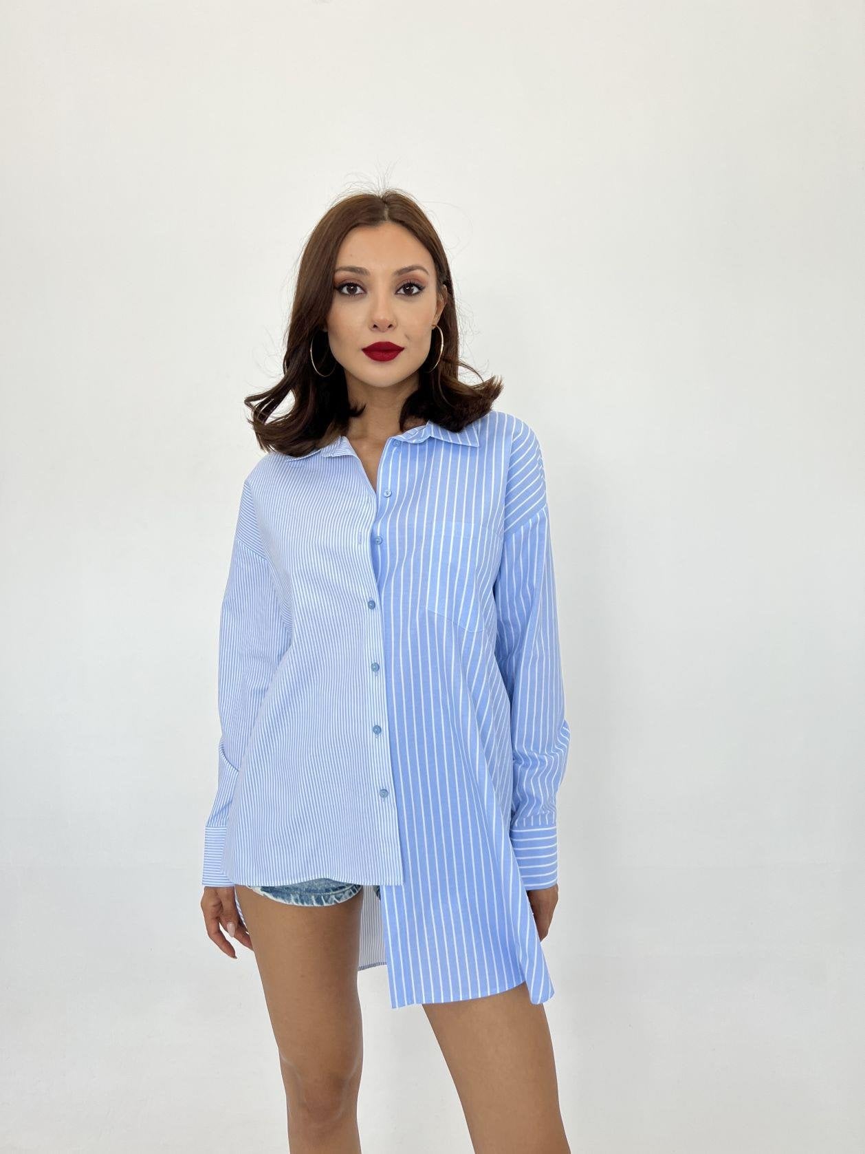 Long-Sleeved Striped Cotton-Blend Blouse - Fame - by Peralane - photo 2