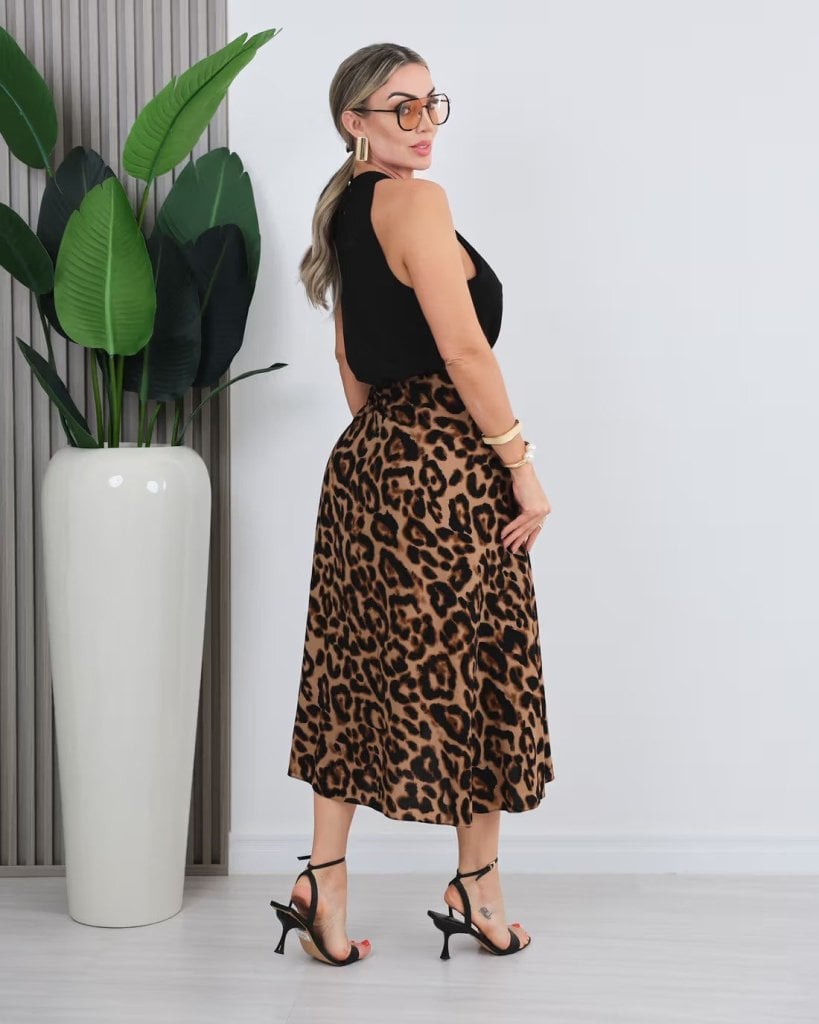 Women's Leopard Print Wrap Skirt with Black Halter Top Set - Janes - by Peralane - photo 3