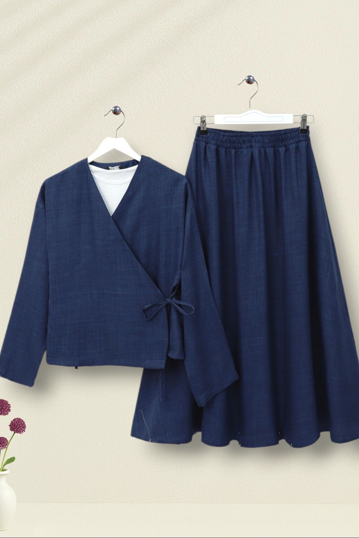 Side-Tie Skirt Set with Wrap Top - Navy - Podyumplus - by Peralane - photo 6