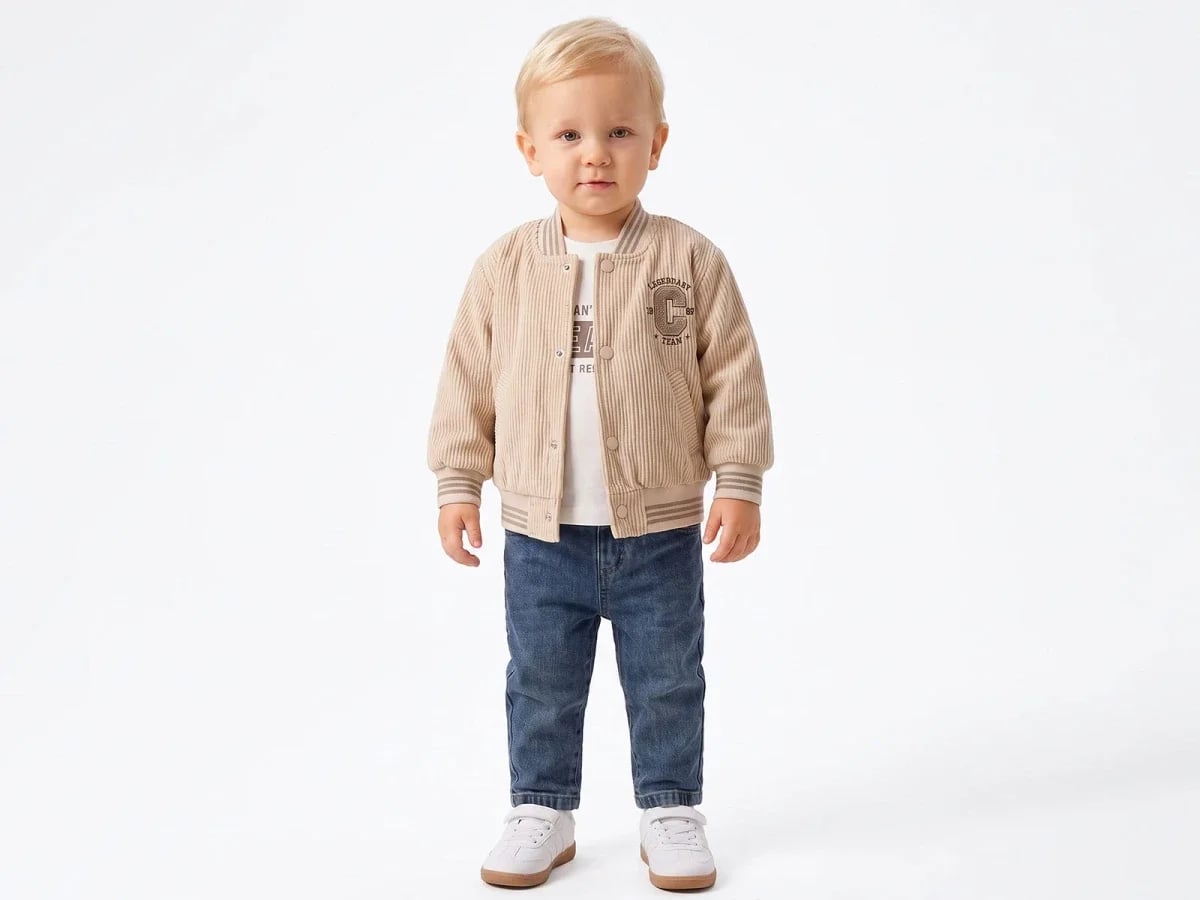 Boys' Corduroy Bomber Jacket Set with Embroidery - Beige (Pack of 4) - Canoz - by Peralane