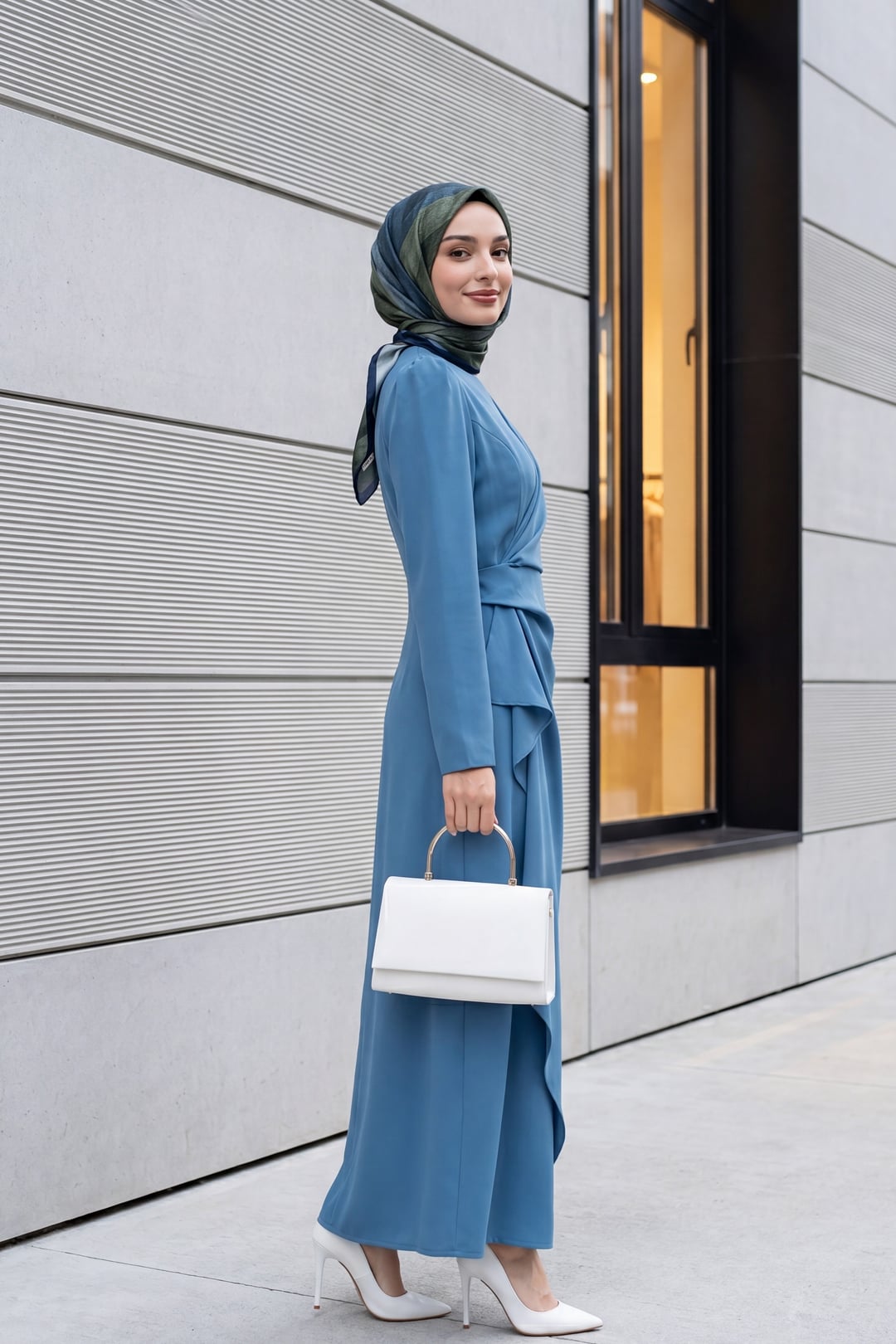 Wrap-Style Draped Long Dress with Asymmetric Hem - Blue - Podyumplus - by Peralane - photo 3