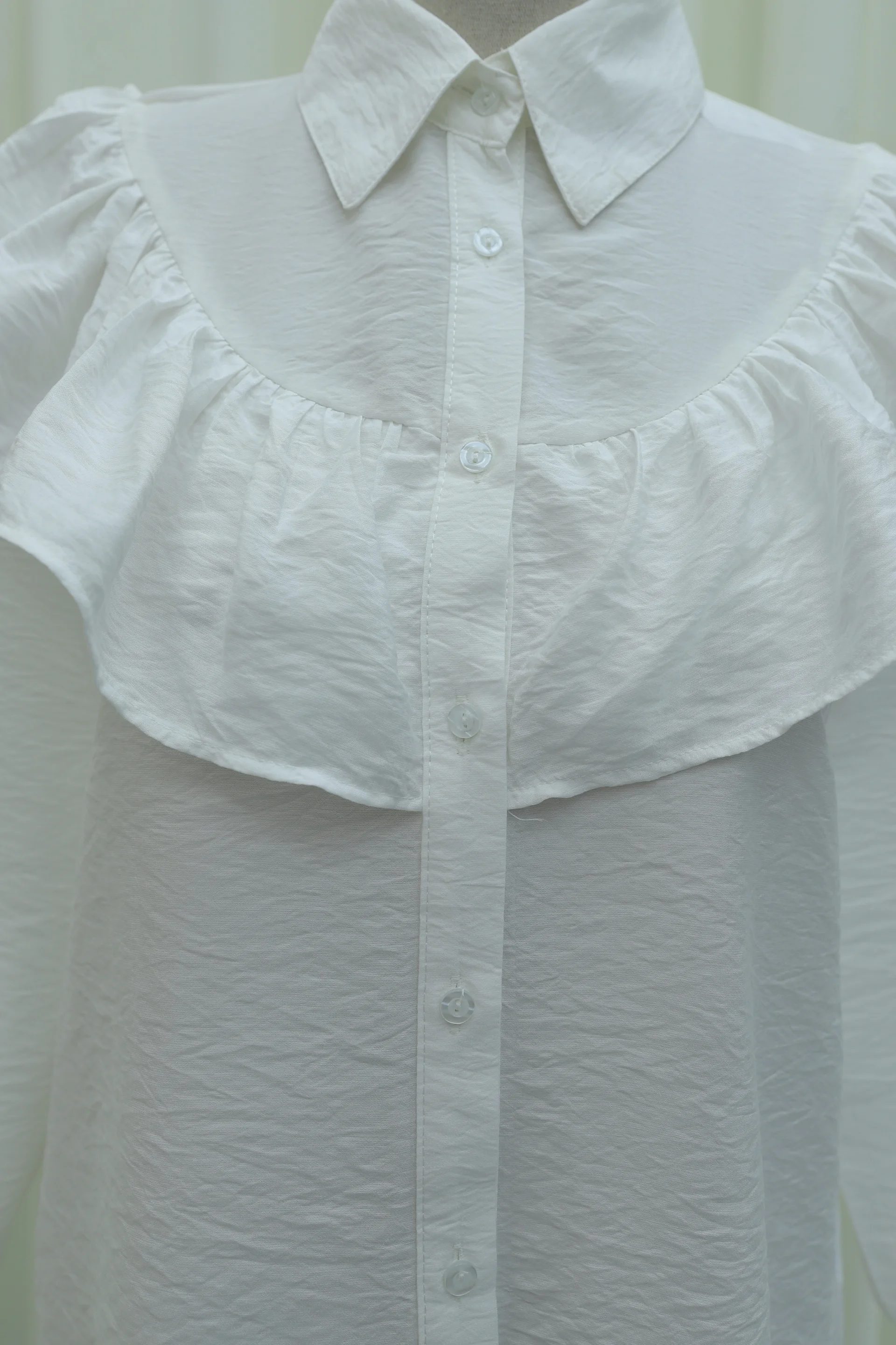 Women's White Ruffled Button-Up Rayon Tunic - Podyumplus - by Peralane - photo 10