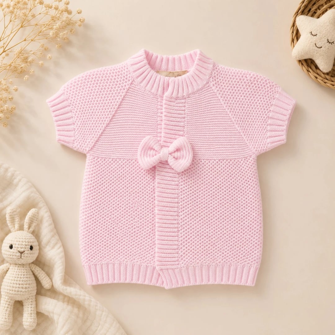 Knitted Baby Vest - Pink - Has Bereket - by Peralane