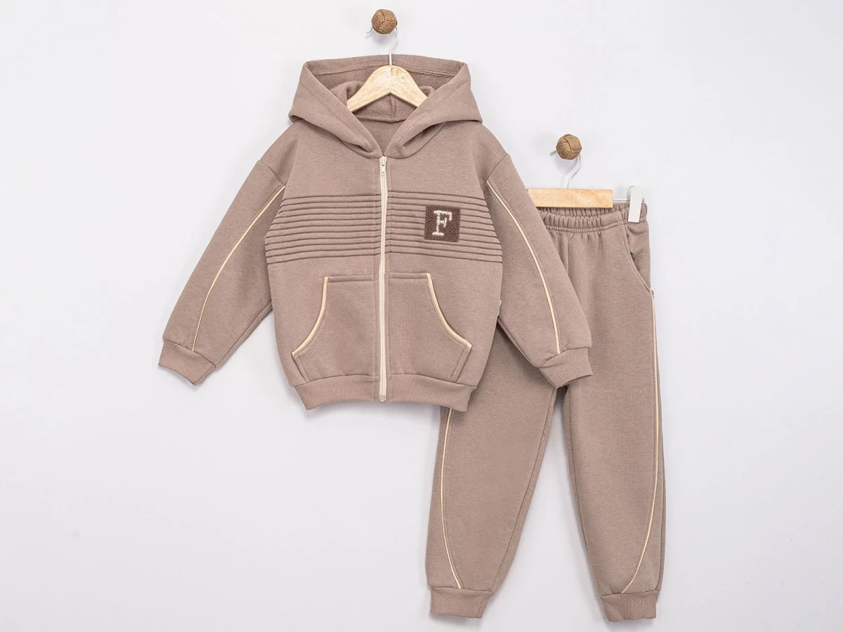 Boys' Striped Zip-Up Hooded Tracksuit Set with Pockets (Brown, Pack of 4) - Feely Kids - by Peralane