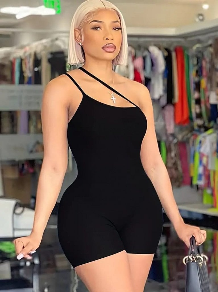 Women's Asymmetric Strap Mini Ribbed Romper - Janes - by Peralane - photo 5