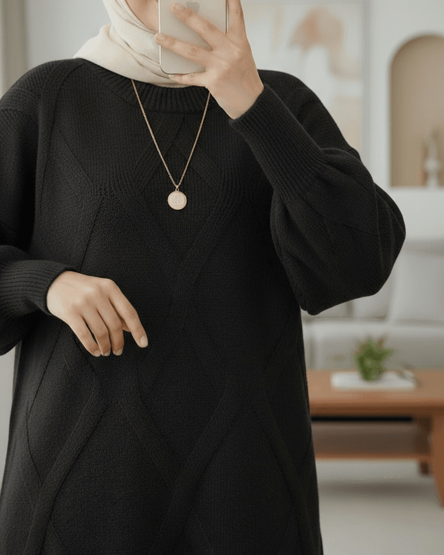 Black Diamond Pattern Soft Knit Tunic - Podyumplus - by Peralane - photo 2